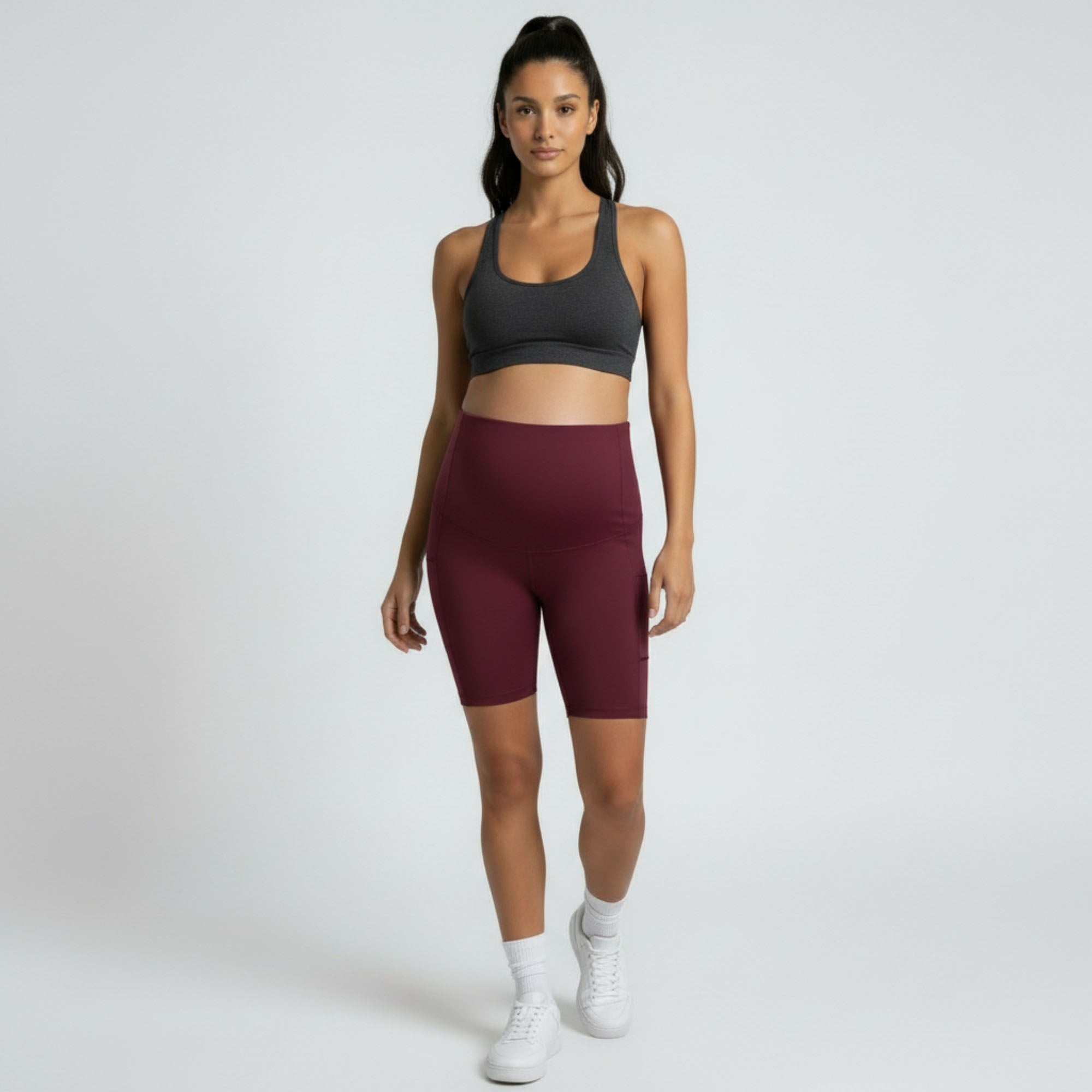 Anna-Kaci Women's High Waist Maternity Bike Shorts with Over Belly Panel Stretch Activewear Workout Shorts