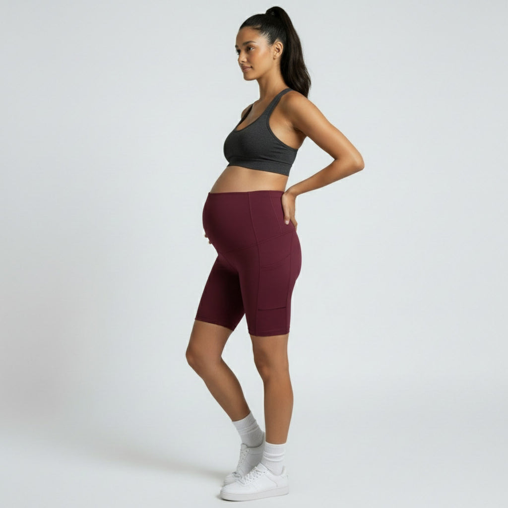 Anna-Kaci Women's High Waist Maternity Bike Shorts with Over Belly Panel Stretch Activewear Workout Shorts