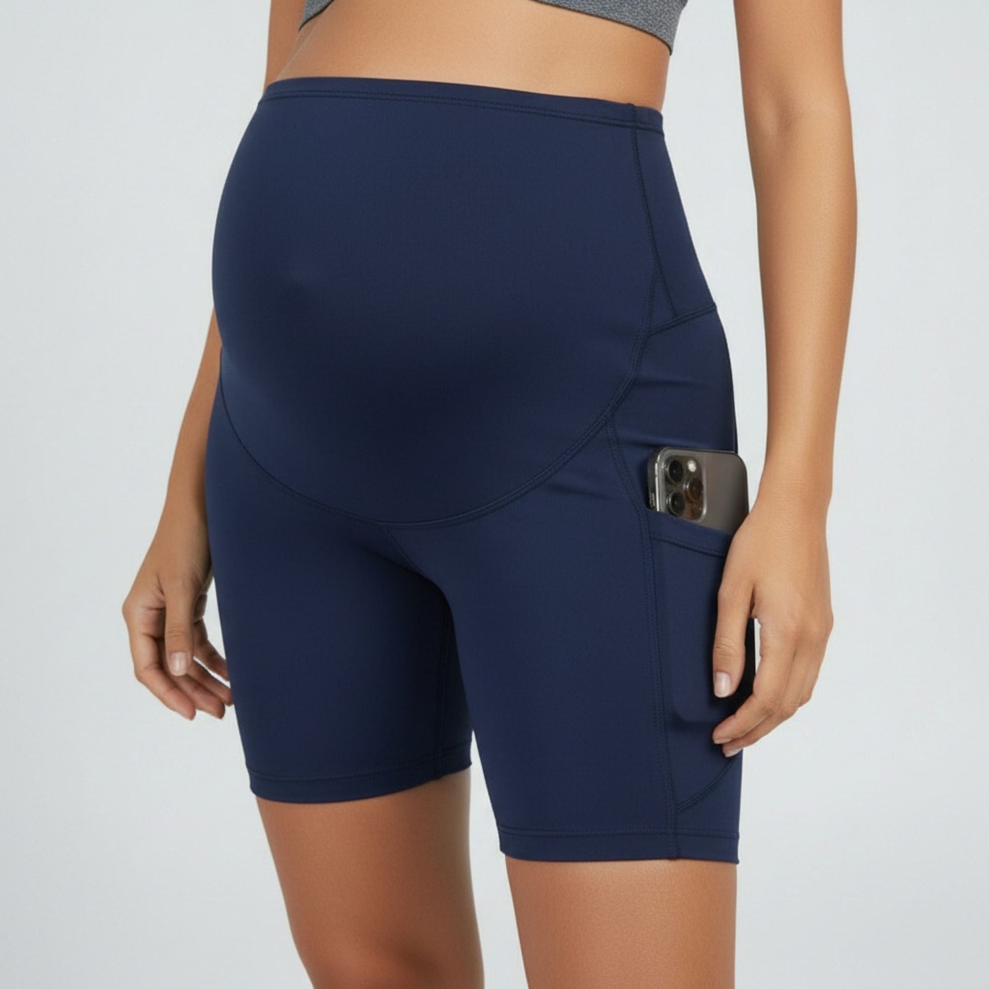 Anna-Kaci Women's High Waist Maternity Bike Shorts with Over Belly Panel Stretch Activewear Workout Shorts