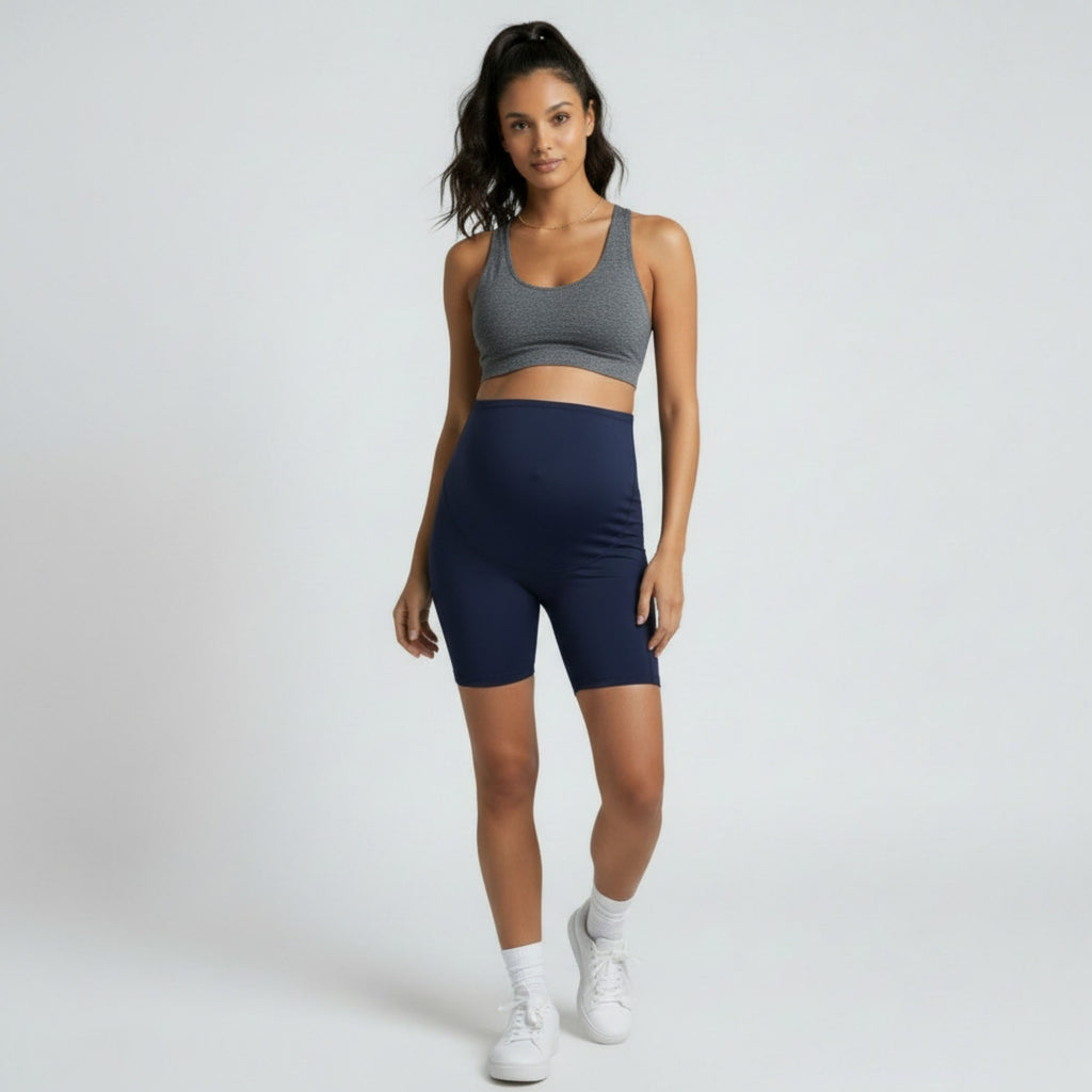Anna-Kaci Women's High Waist Maternity Bike Shorts with Over Belly Panel Stretch Activewear Workout Shorts