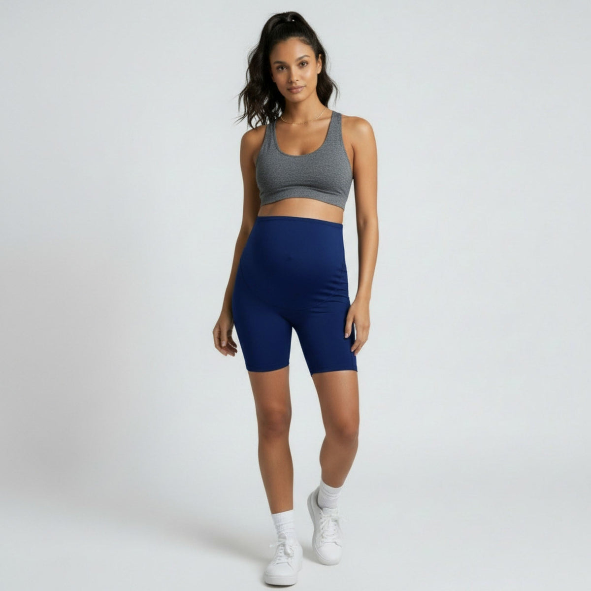 Women's High Waist Maternity Bike Shorts with Over Belly Panel Stretch Activewear Workout Shorts