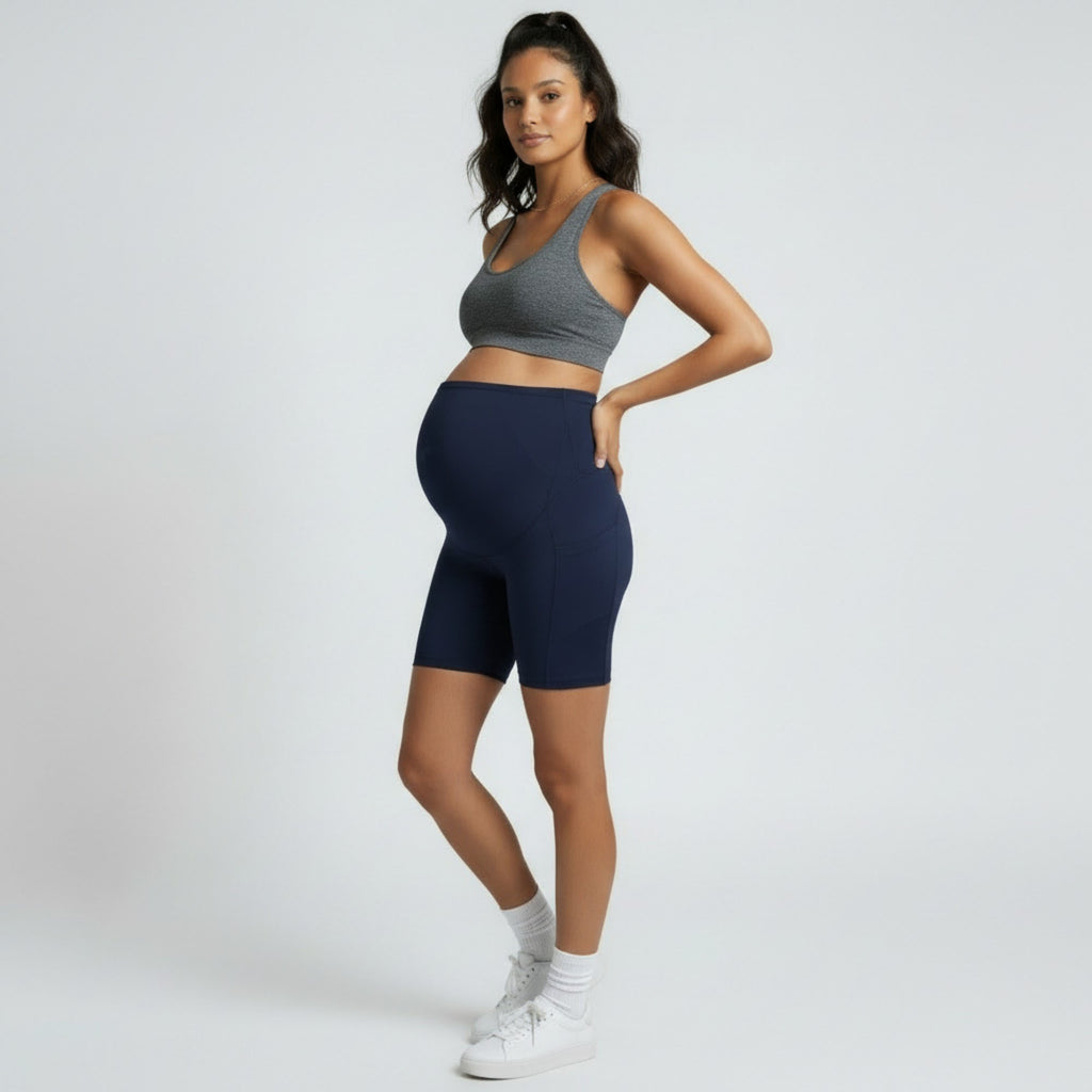 Anna-Kaci Women's High Waist Maternity Bike Shorts with Over Belly Panel Stretch Activewear Workout Shorts