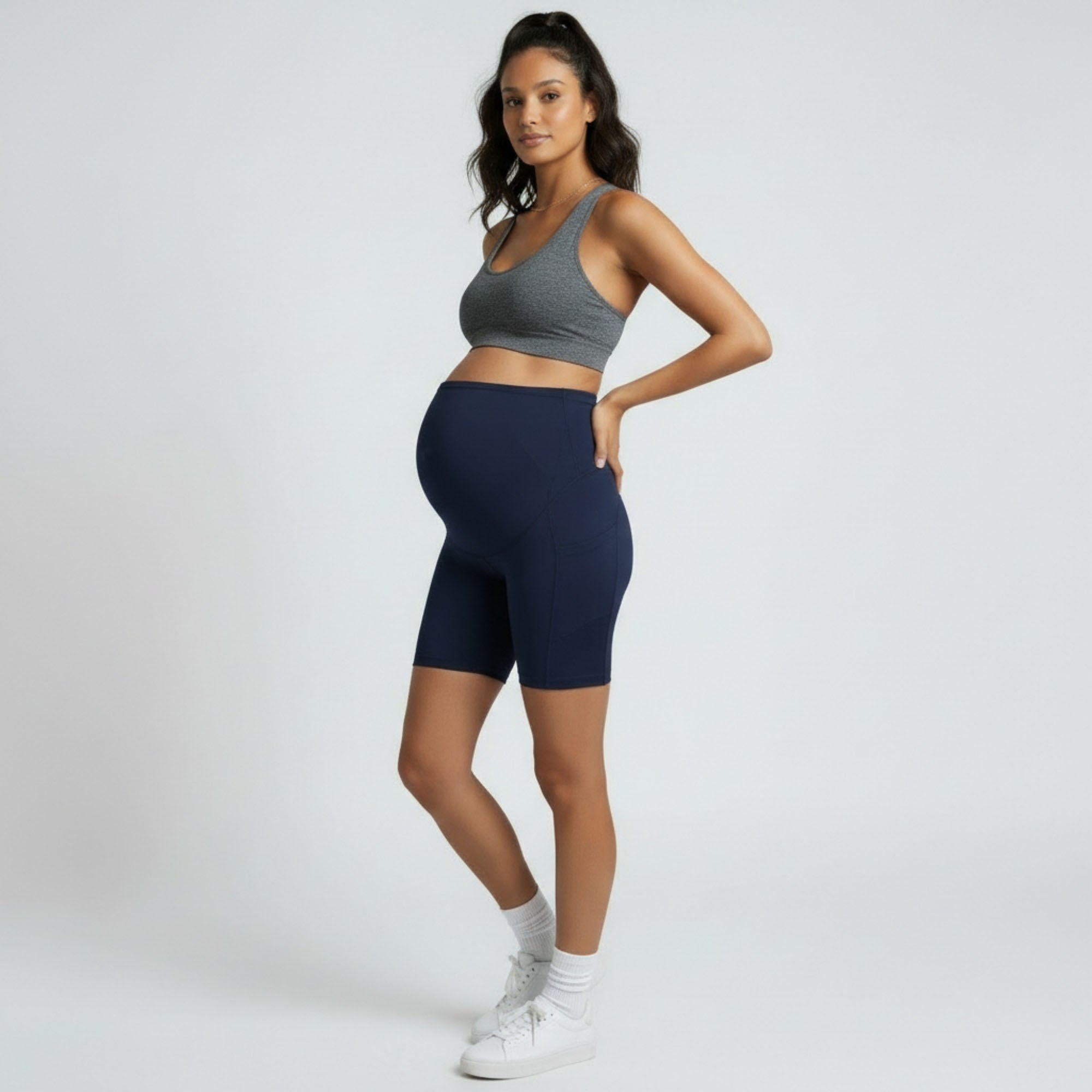 Anna-Kaci Women's High Waist Maternity Bike Shorts with Over Belly Panel Stretch Activewear Workout Shorts
