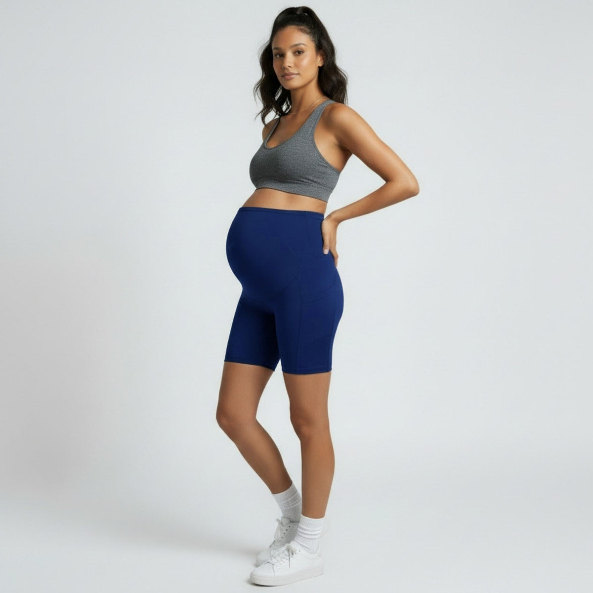 Women's High Waist Maternity Bike Shorts with Over Belly Panel Stretch Activewear Workout Shorts