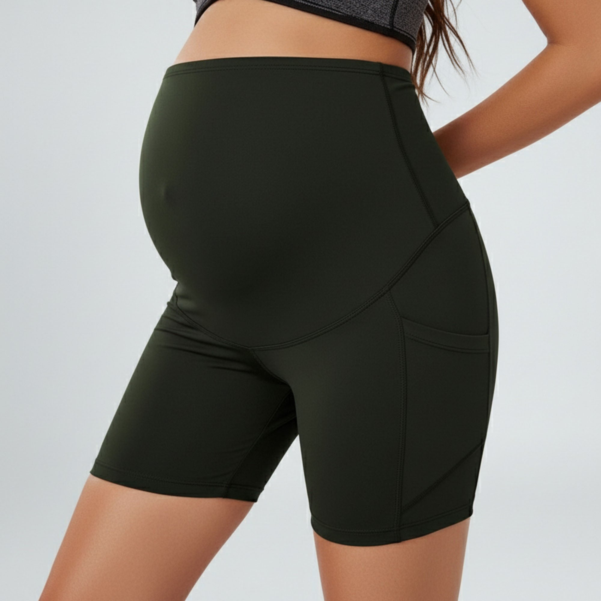 Anna-Kaci Women's High Waist Maternity Bike Shorts with Over Belly Panel Stretch Activewear Workout Shorts
