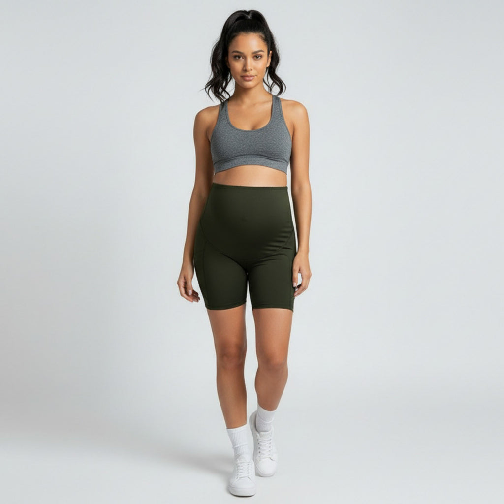 Anna-Kaci Women's High Waist Maternity Bike Shorts with Over Belly Panel Stretch Activewear Workout Shorts