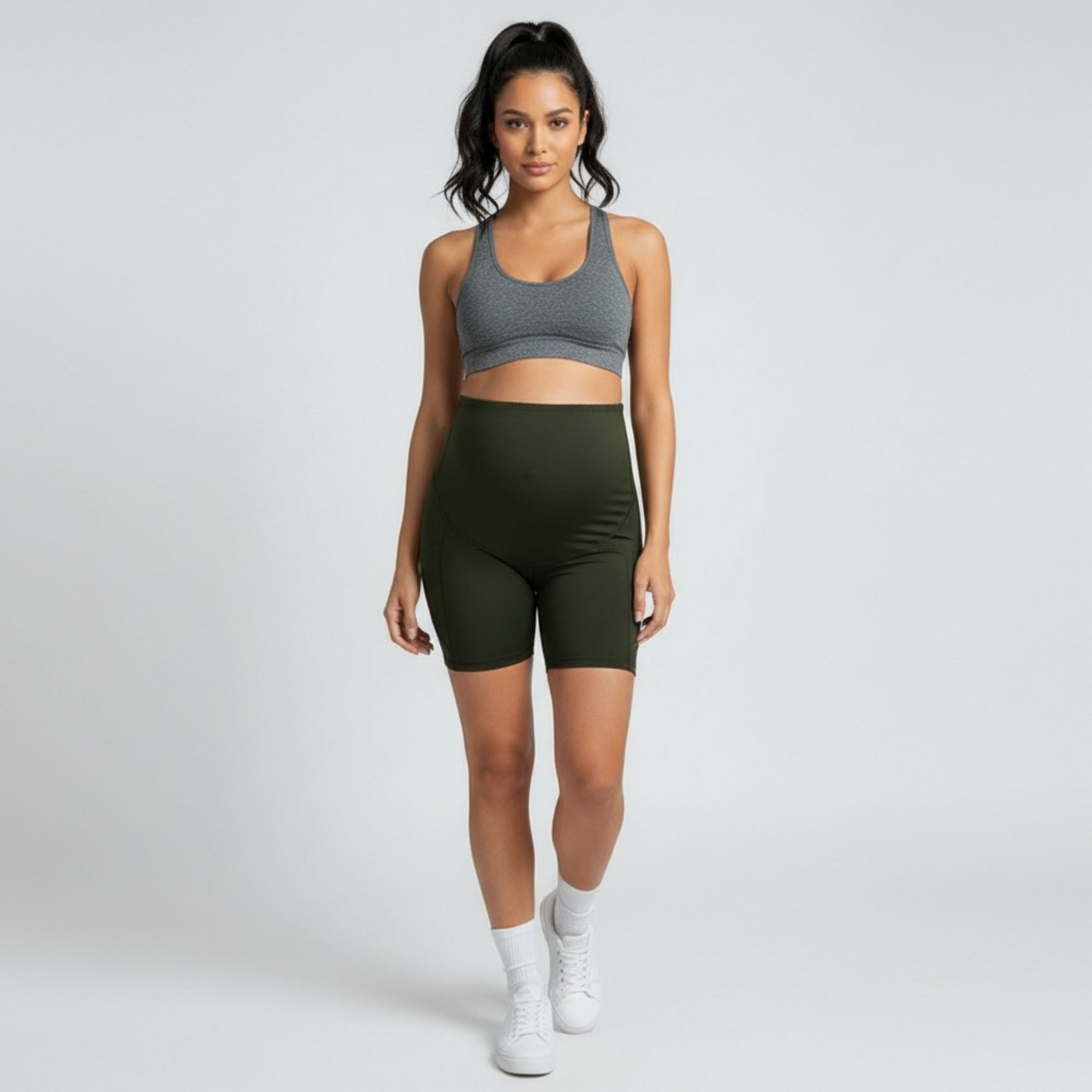 Anna-Kaci Women's High Waist Maternity Bike Shorts with Over Belly Panel Stretch Activewear Workout Shorts