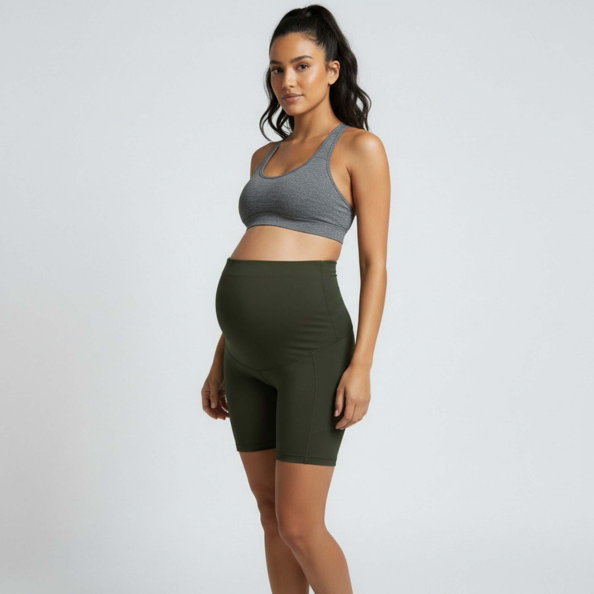 Anna-Kaci Women's High Waist Maternity Bike Shorts with Over Belly Panel Stretch Activewear Workout Shorts