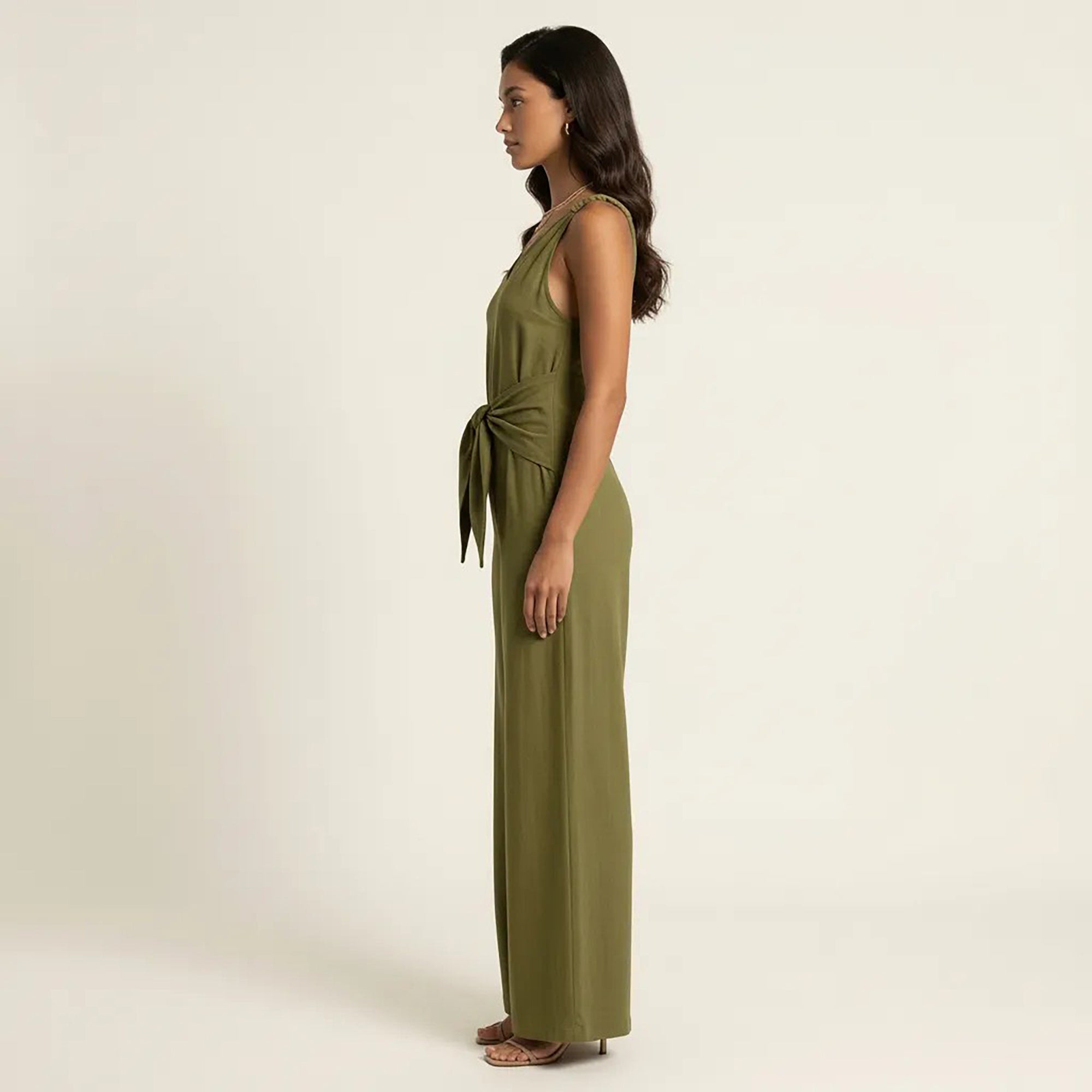 Anna-Kaci Women's Sleeveless Wide Leg Jumpsuit with V Neck Tie Waist Relaxed Fit Flowy Silhouette