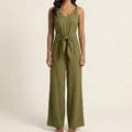 Anna-Kaci Women's Sleeveless Wide Leg Jumpsuit with V Neck Tie Waist Relaxed Fit Flowy Silhouette