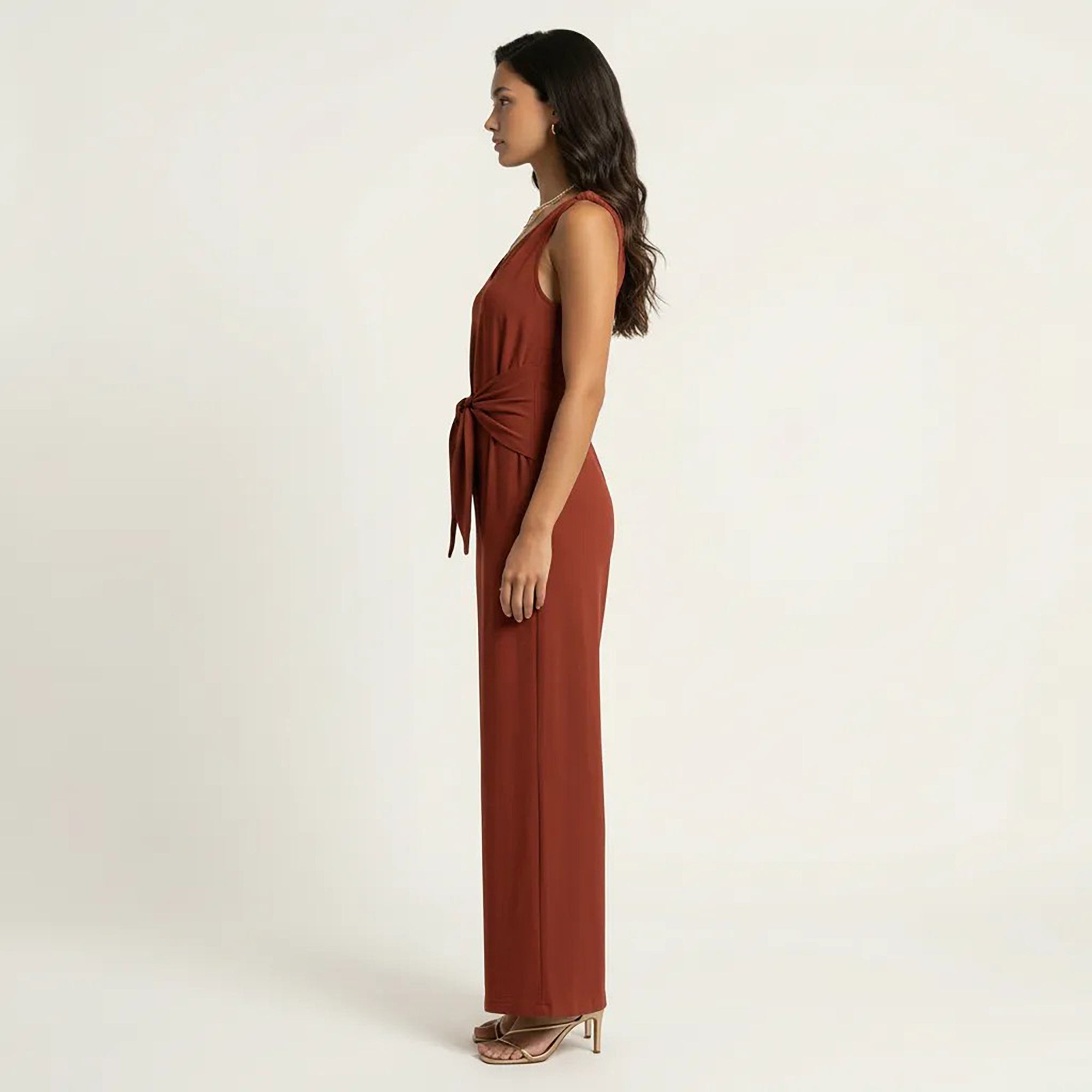 Anna-Kaci Women's Sleeveless Wide Leg Jumpsuit with V Neck Tie Waist Relaxed Fit Flowy Silhouette