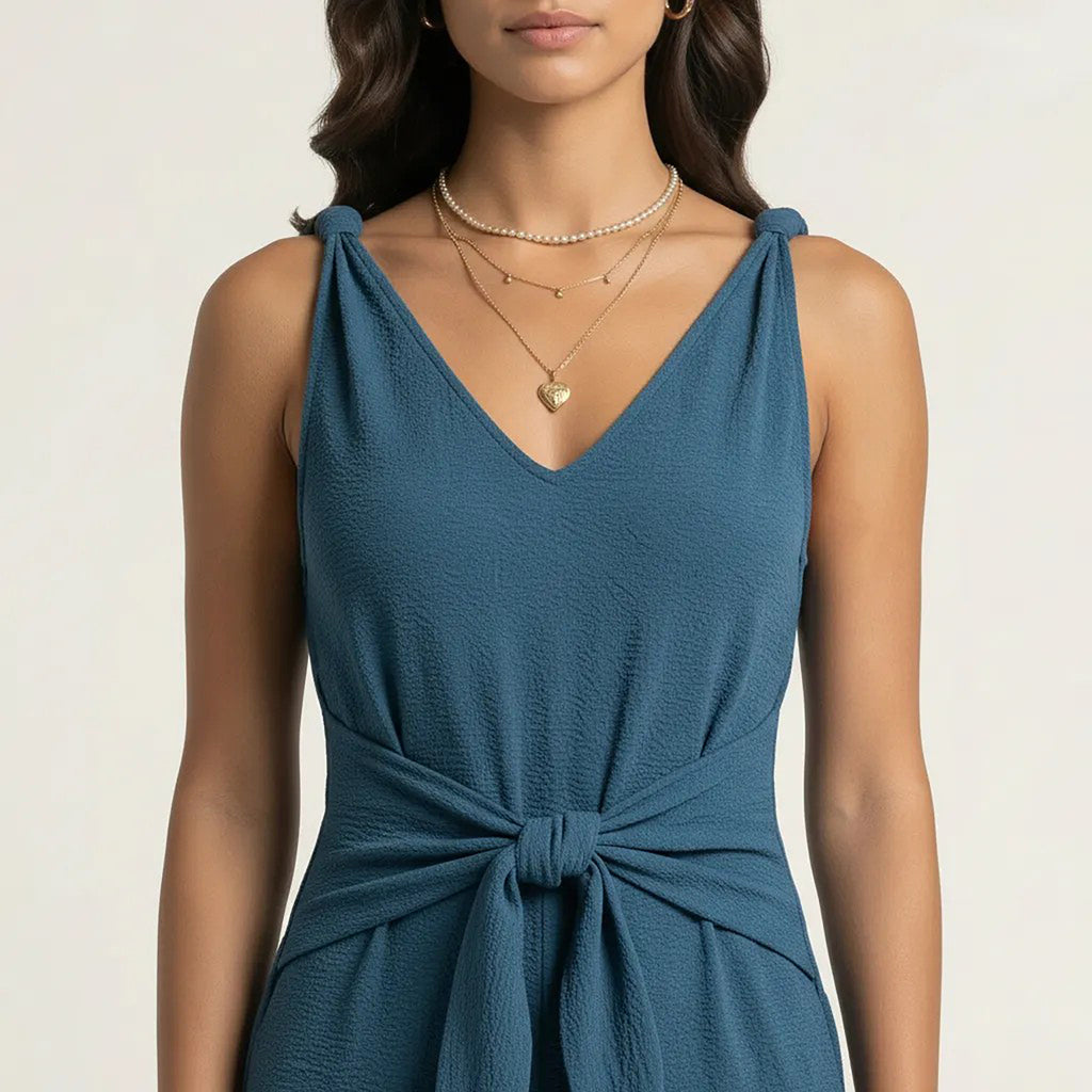 Anna-Kaci Women's Sleeveless Wide Leg Jumpsuit with V Neck Tie Waist Relaxed Fit Flowy Silhouette