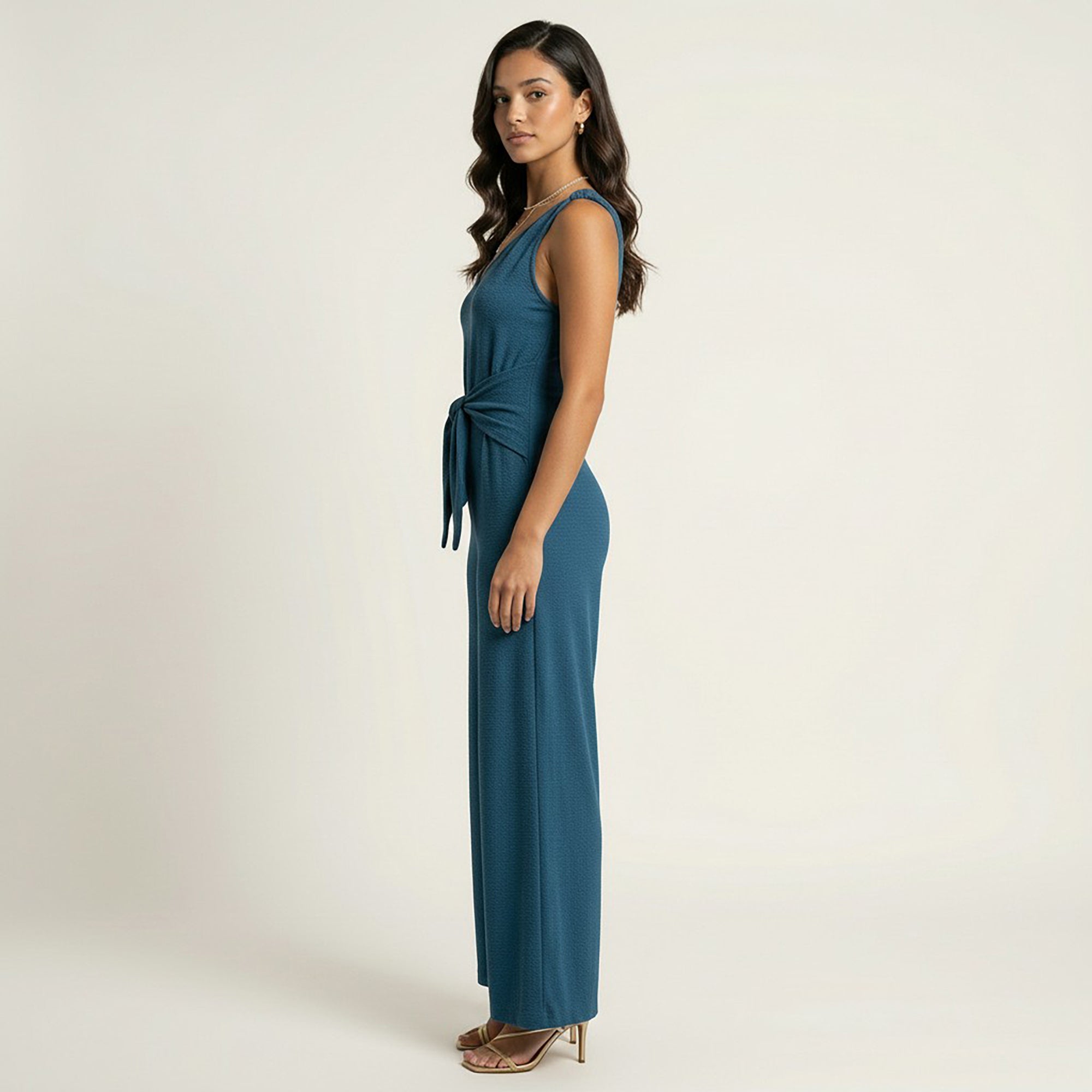 Anna-Kaci Women's Sleeveless Wide Leg Jumpsuit with V Neck Tie Waist Relaxed Fit Flowy Silhouette