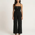 Anna-Kaci Sleeveless Polka Dot Wide Leg Jumpsuit with Spaghetti Straps Smocked Bodice Relaxed Fit