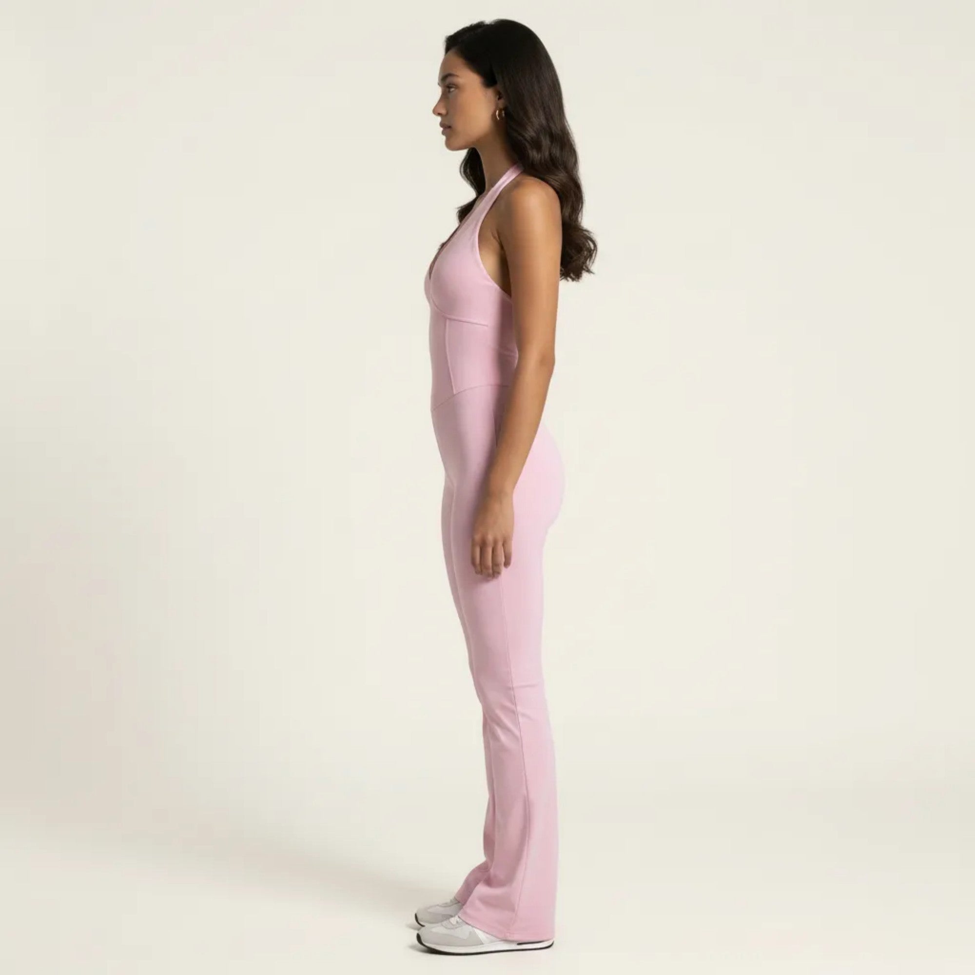 Anna-Kaci Sleeveless Active Jumpsuit with Wide Straps Deep V Neck Flare Leg Contour Fit One Piece