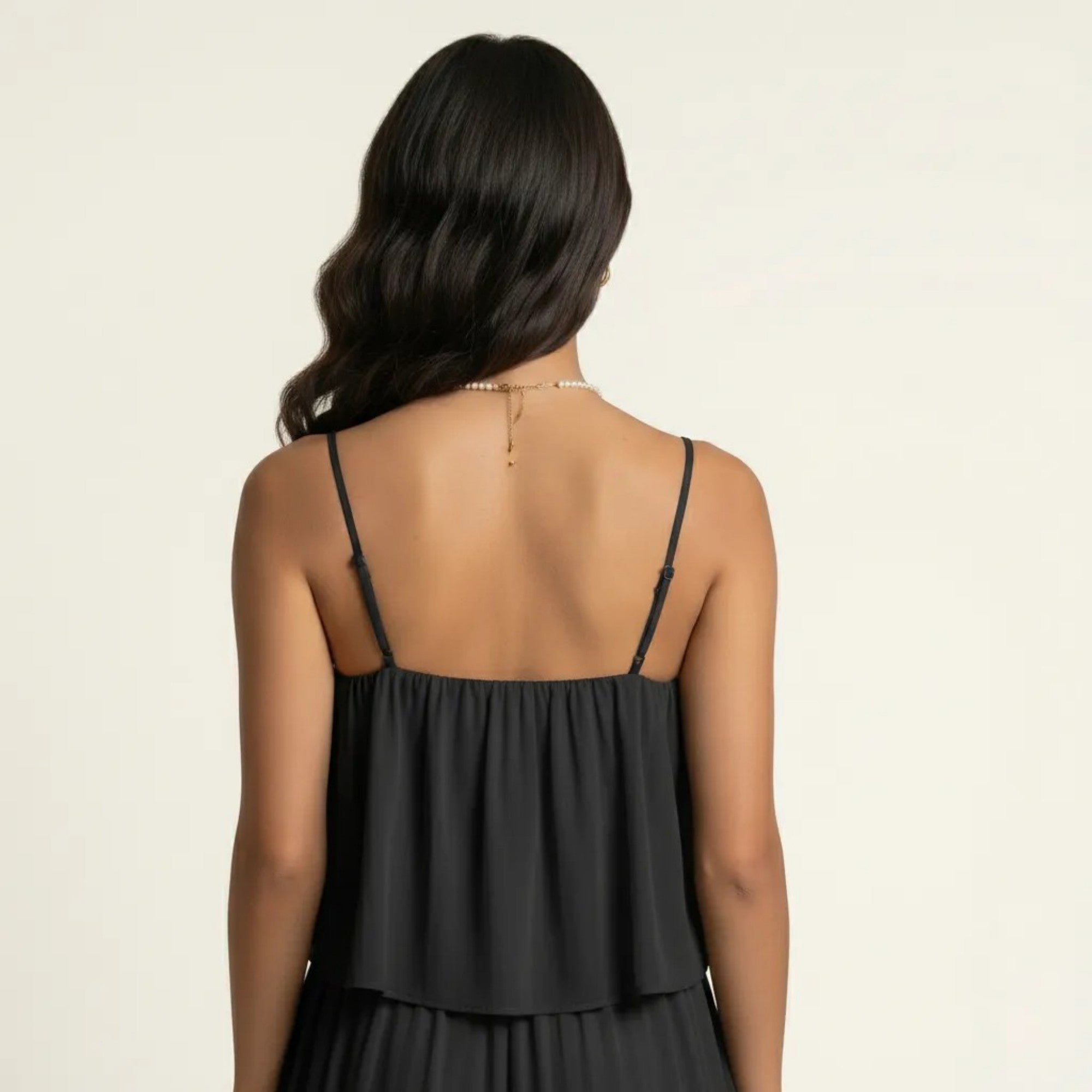 Anna-Kaci Sleeveless Layered Chiffon Romper with Spaghetti Straps Flowy Ruffle Overlay Relaxed Fit