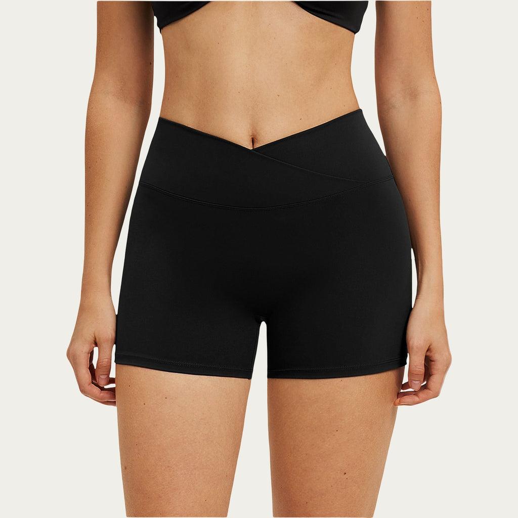 Anna-Kaci Women's High Waist Crossover Workout Biker Shorts Stretch Athletic Yoga Shorts for Training Fitness