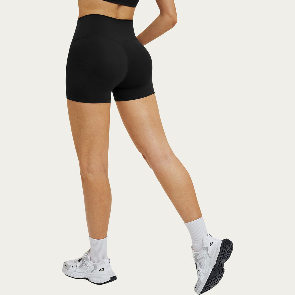 Anna-Kaci Women's High Waist Crossover Workout Biker Shorts Stretch Athletic Yoga Shorts for Training Fitness