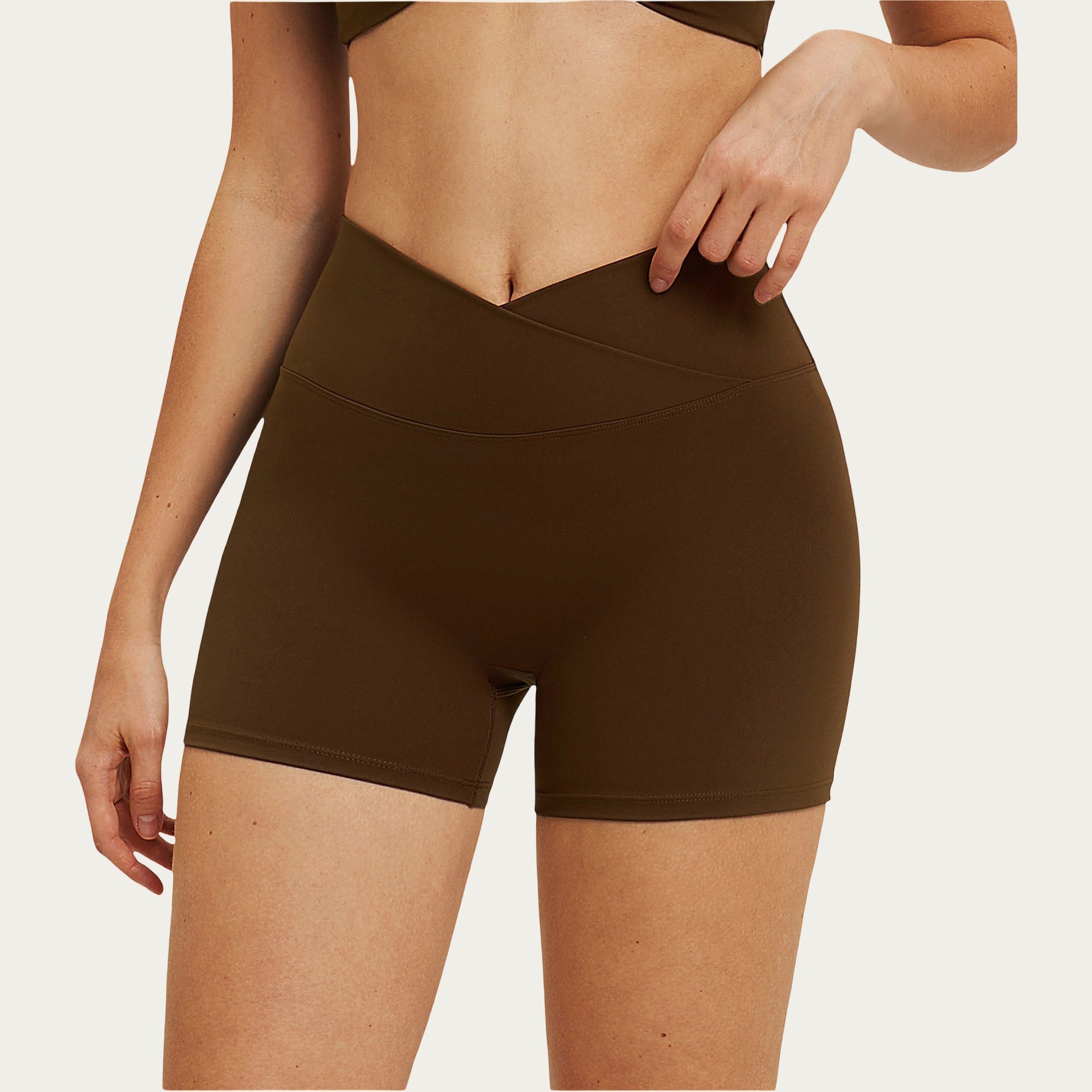 Anna-Kaci Women's High Waist Crossover Workout Biker Shorts Stretch Athletic Yoga Shorts for Training Fitness