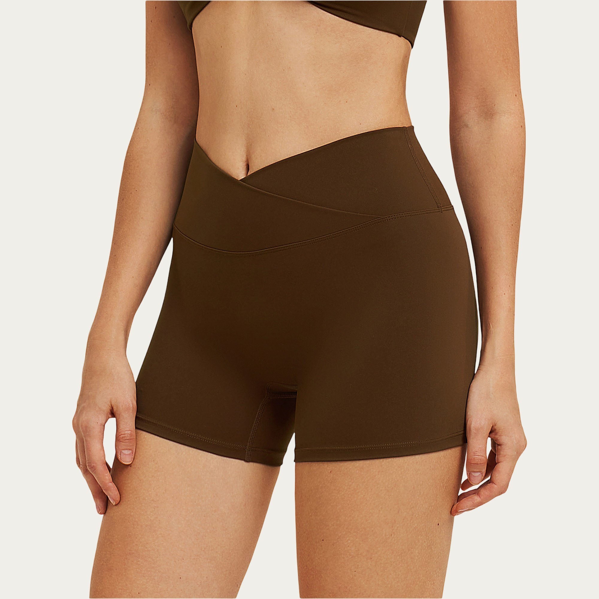 Anna-Kaci Women's High Waist Crossover Workout Biker Shorts Stretch Athletic Yoga Shorts for Training Fitness