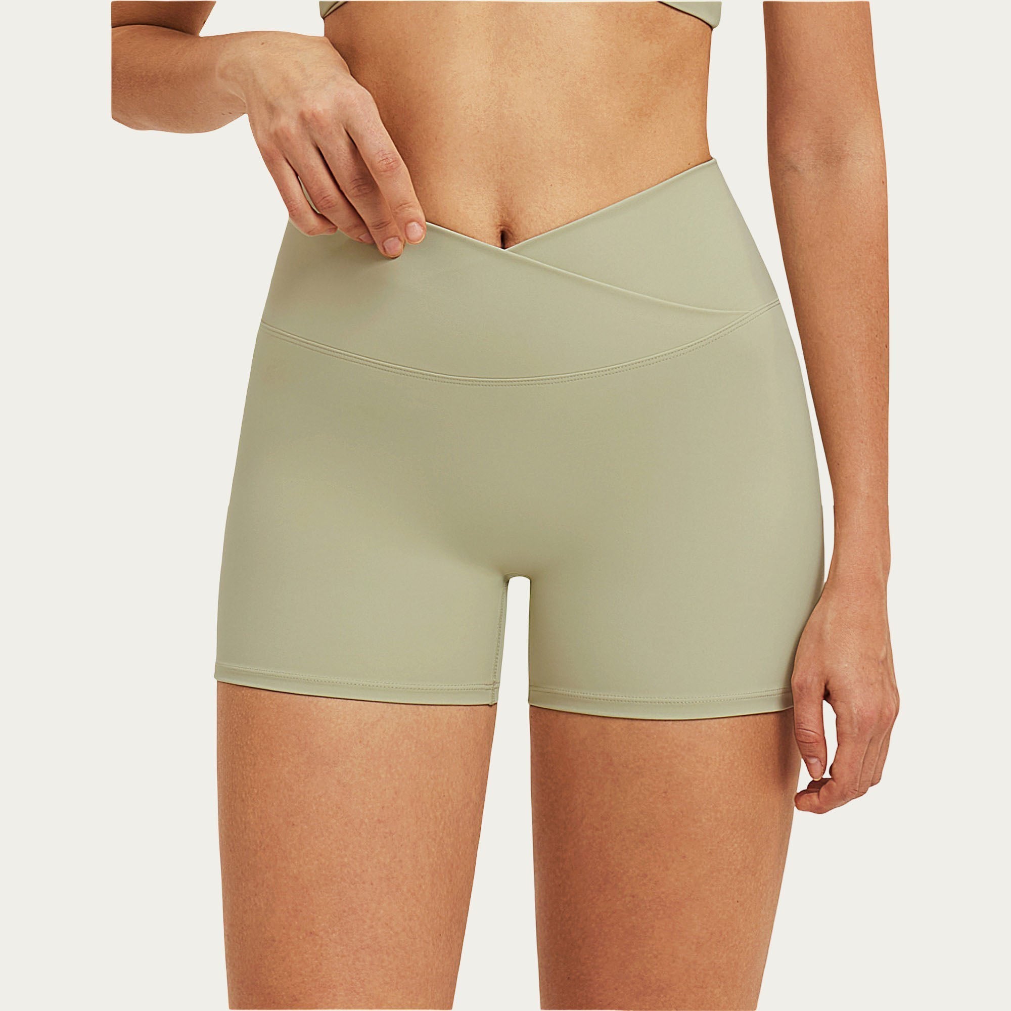 Anna-Kaci Women's High Waist Crossover Workout Biker Shorts Stretch Athletic Yoga Shorts for Training Fitness
