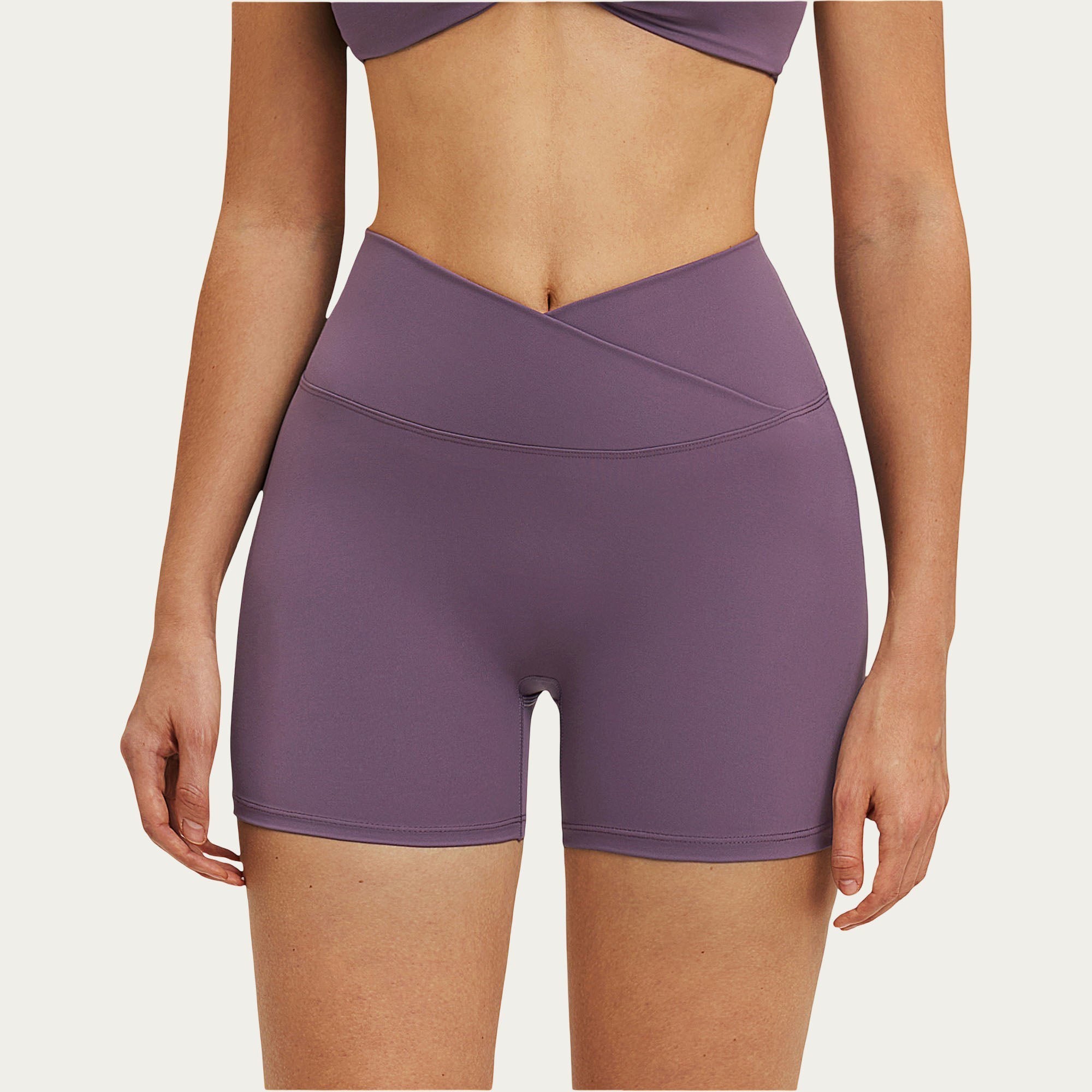 Anna-Kaci Women's High Waist Crossover Workout Biker Shorts Stretch Athletic Yoga Shorts for Training Fitness