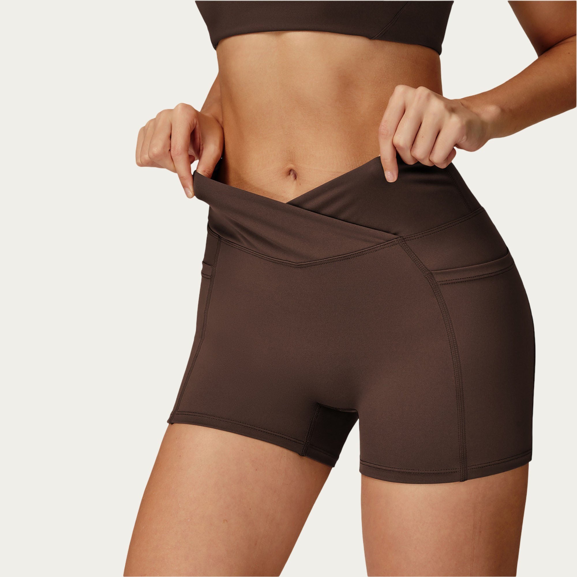 Anna-Kaci Women's High Waist Crossover Athletic Biker Shorts Stretch Workout Yoga Shorts with Side Pocket