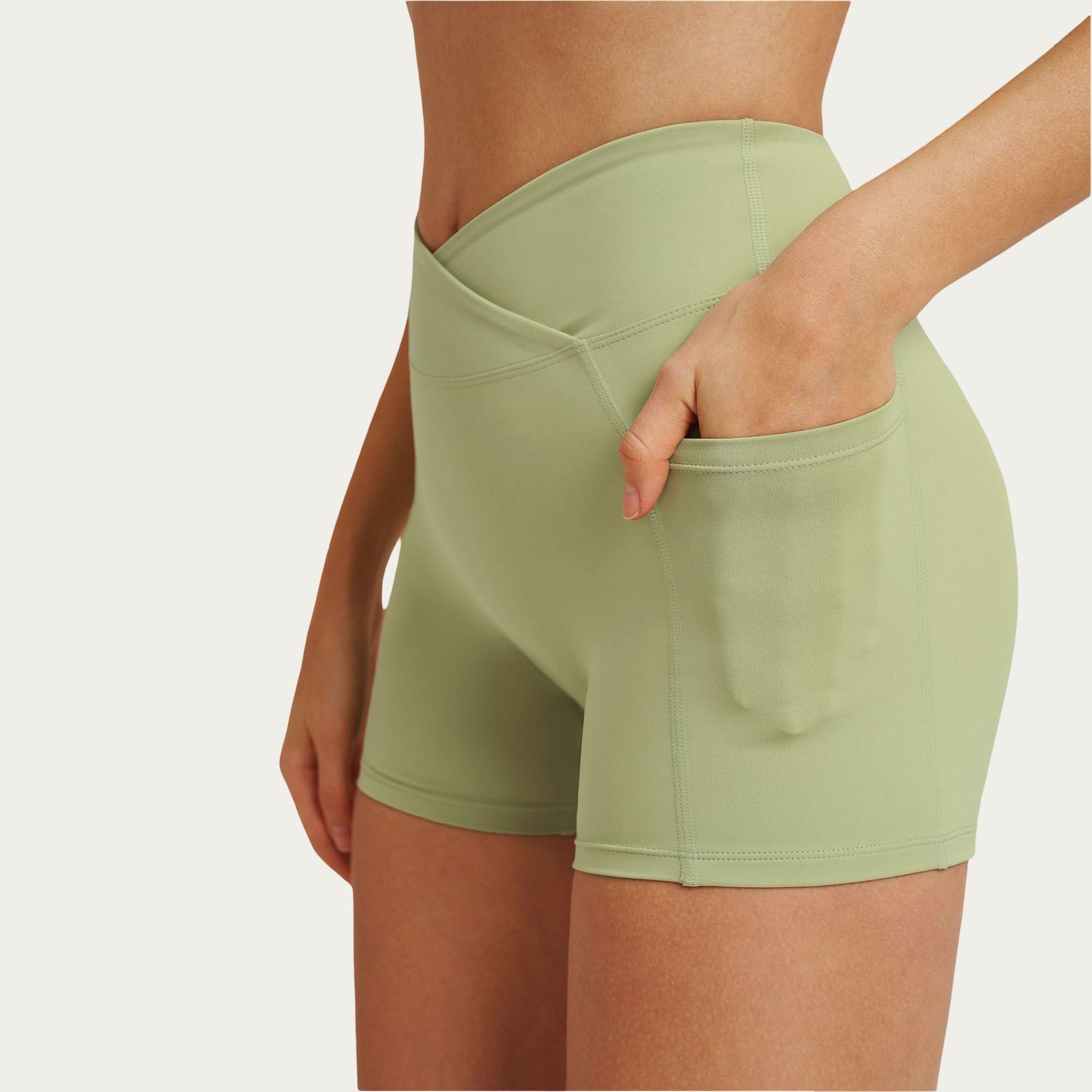 Anna-Kaci Women's High Waist Crossover Athletic Biker Shorts Stretch Workout Yoga Shorts with Side Pocket