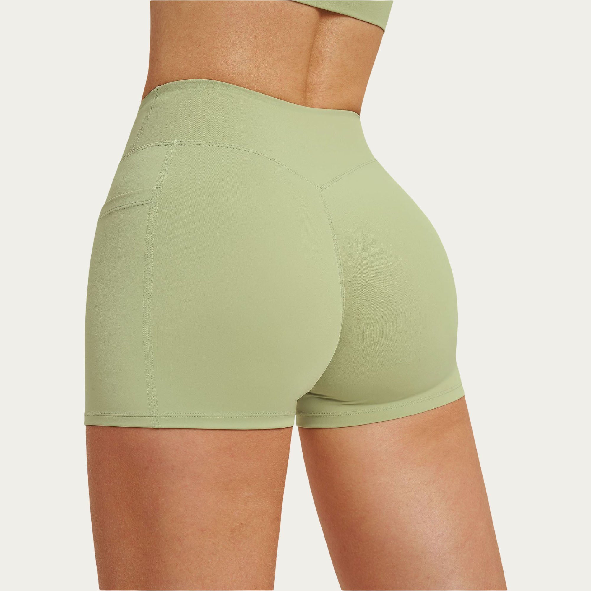 Anna-Kaci Women's High Waist Crossover Athletic Biker Shorts Stretch Workout Yoga Shorts with Side Pocket