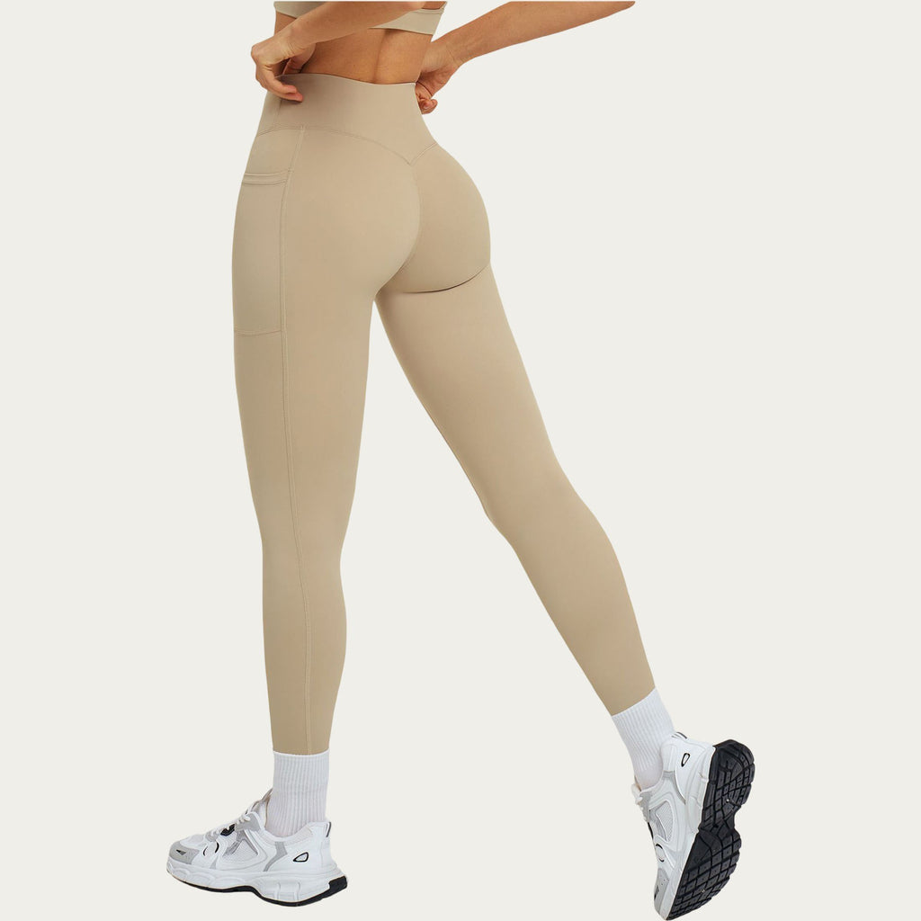 Anna-Kaci Women's High Waist Crossover Workout Leggings Stretch Athletic Yoga Pants with Side Pocket
