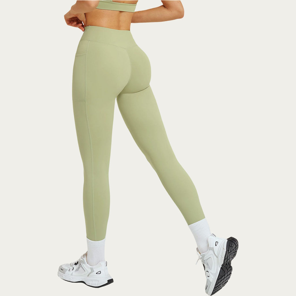 Anna-Kaci Women's High Waist Crossover Workout Leggings Stretch Athletic Yoga Pants with Side Pocket