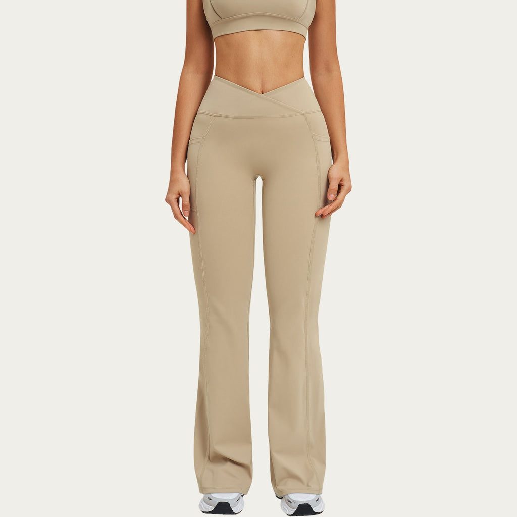 Anna-Kaci Women's High Waist Crossover Flare Yoga Pants Stretch Bootcut Workout Leggings with Side Pocket