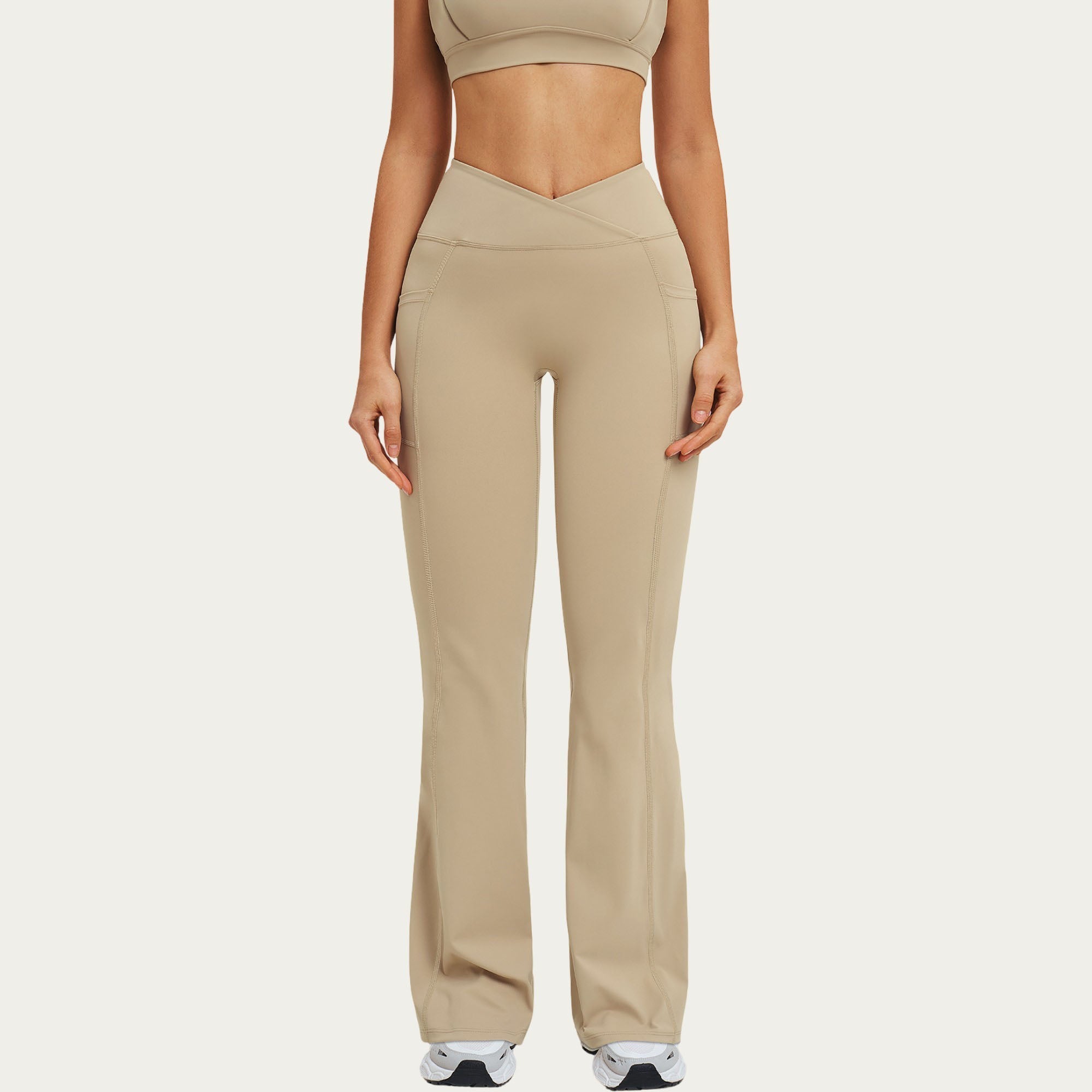 Anna-Kaci Women's High Waist Crossover Flare Yoga Pants Stretch Bootcut Workout Leggings with Side Pocket