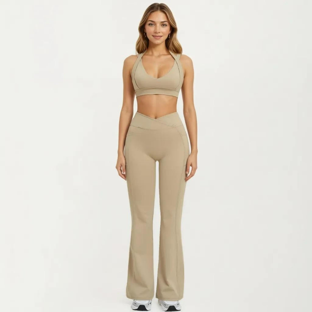 Anna-Kaci Women's High Waist Crossover Flare Yoga Pants Stretch Bootcut Workout Leggings with Side Pocket