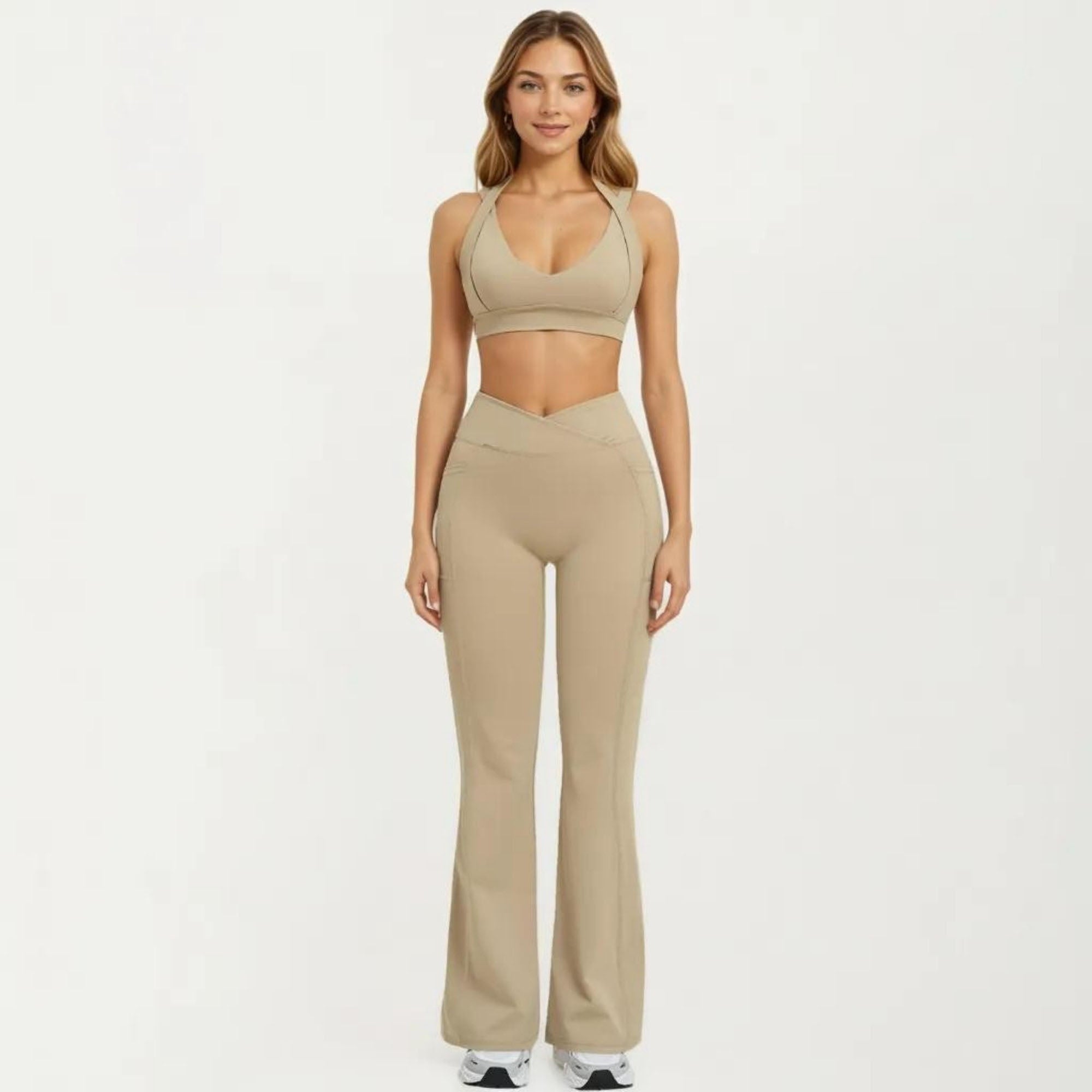 Anna-Kaci Women's High Waist Crossover Flare Yoga Pants Stretch Bootcut Workout Leggings with Side Pocket