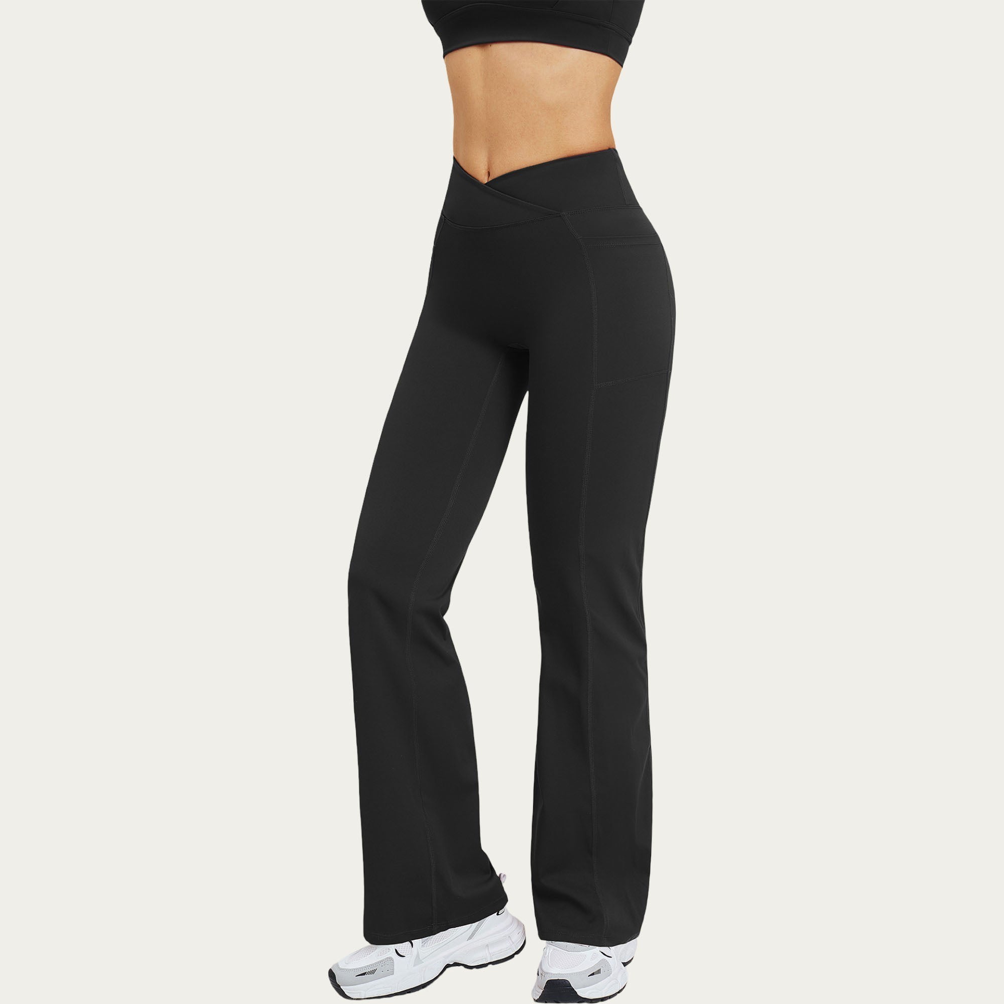 Anna-Kaci Women's High Waist Crossover Flare Yoga Pants Stretch Bootcut Workout Leggings with Side Pocket