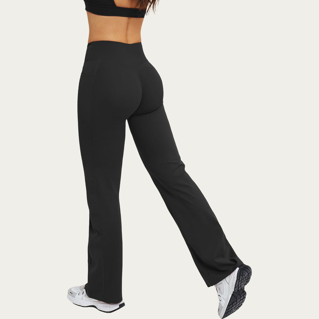 Anna-Kaci Women's High Waist Crossover Flare Yoga Pants Stretch Bootcut Workout Leggings with Side Pocket