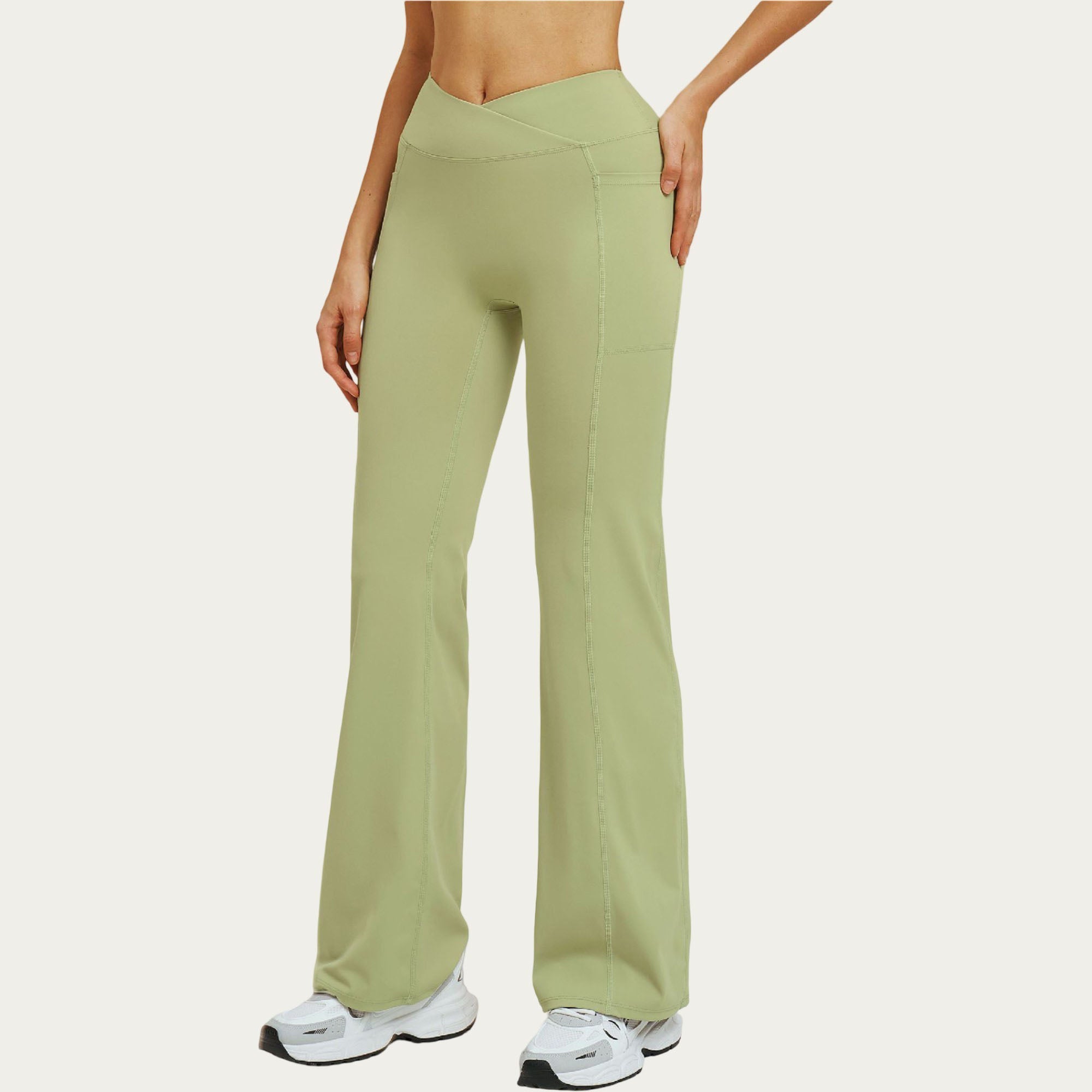 Anna-Kaci Women's High Waist Crossover Flare Yoga Pants Stretch Bootcut Workout Leggings with Side Pocket