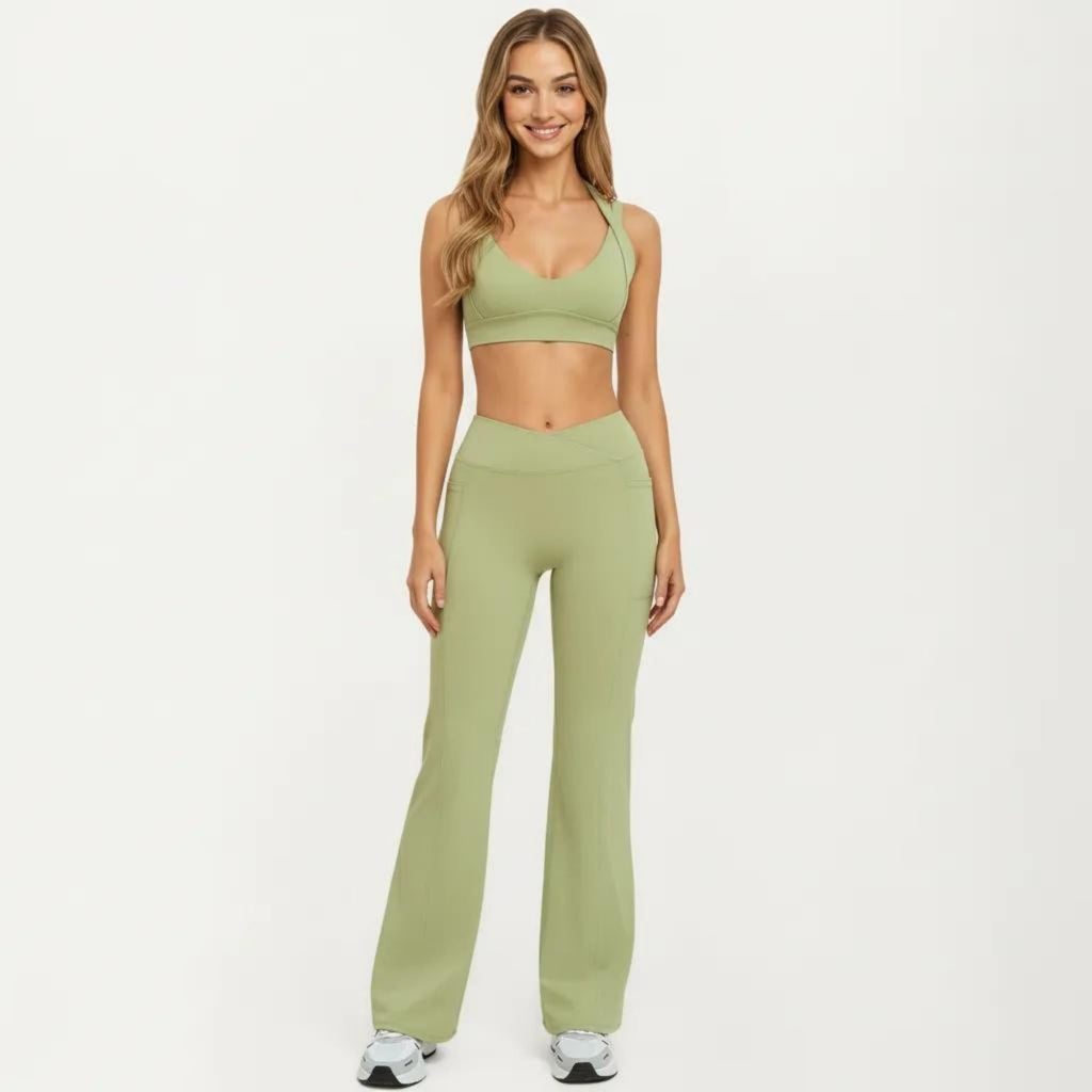 Anna-Kaci Women's High Waist Crossover Flare Yoga Pants Stretch Bootcut Workout Leggings with Side Pocket
