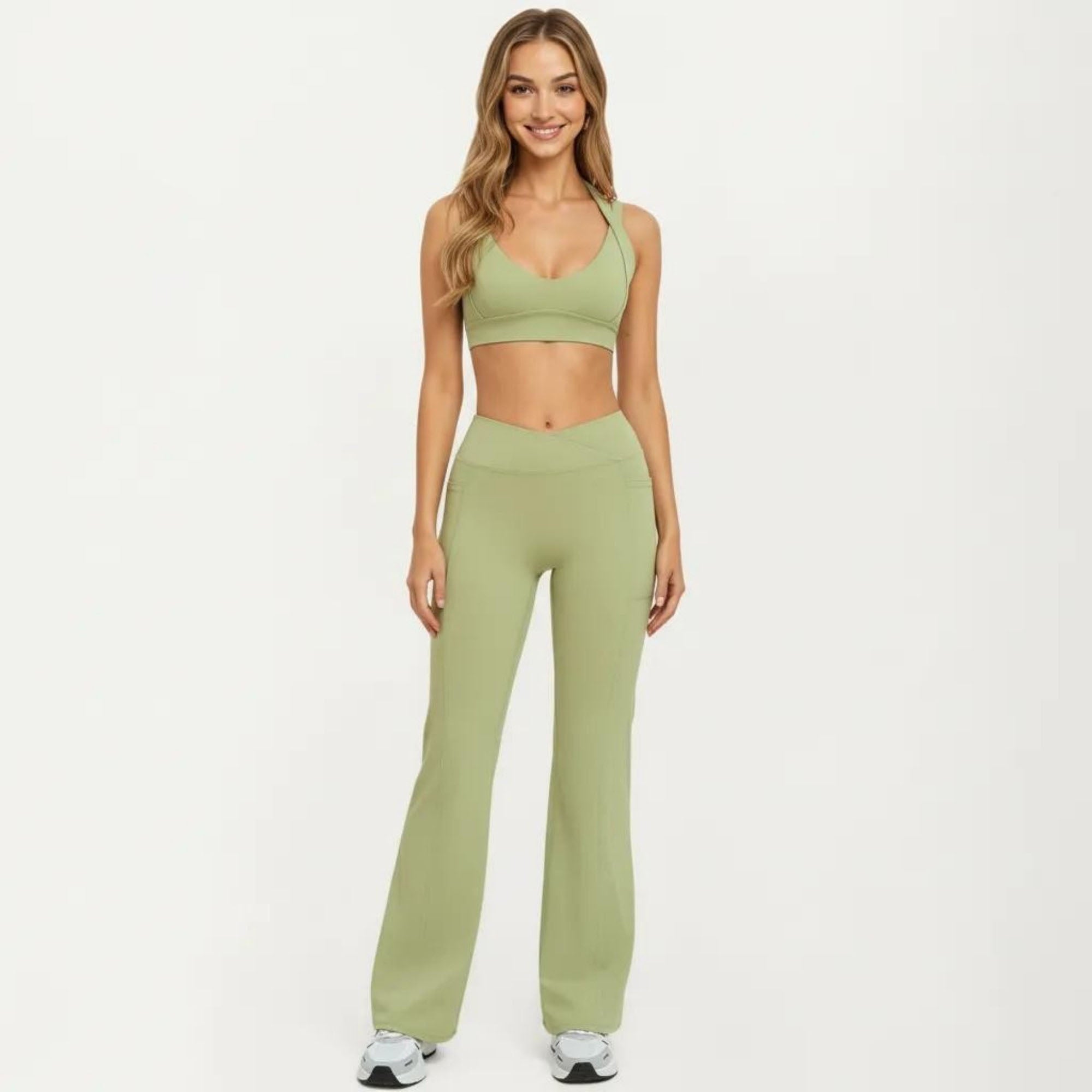 Anna-Kaci Women's High Waist Crossover Flare Yoga Pants Stretch Bootcut Workout Leggings with Side Pocket