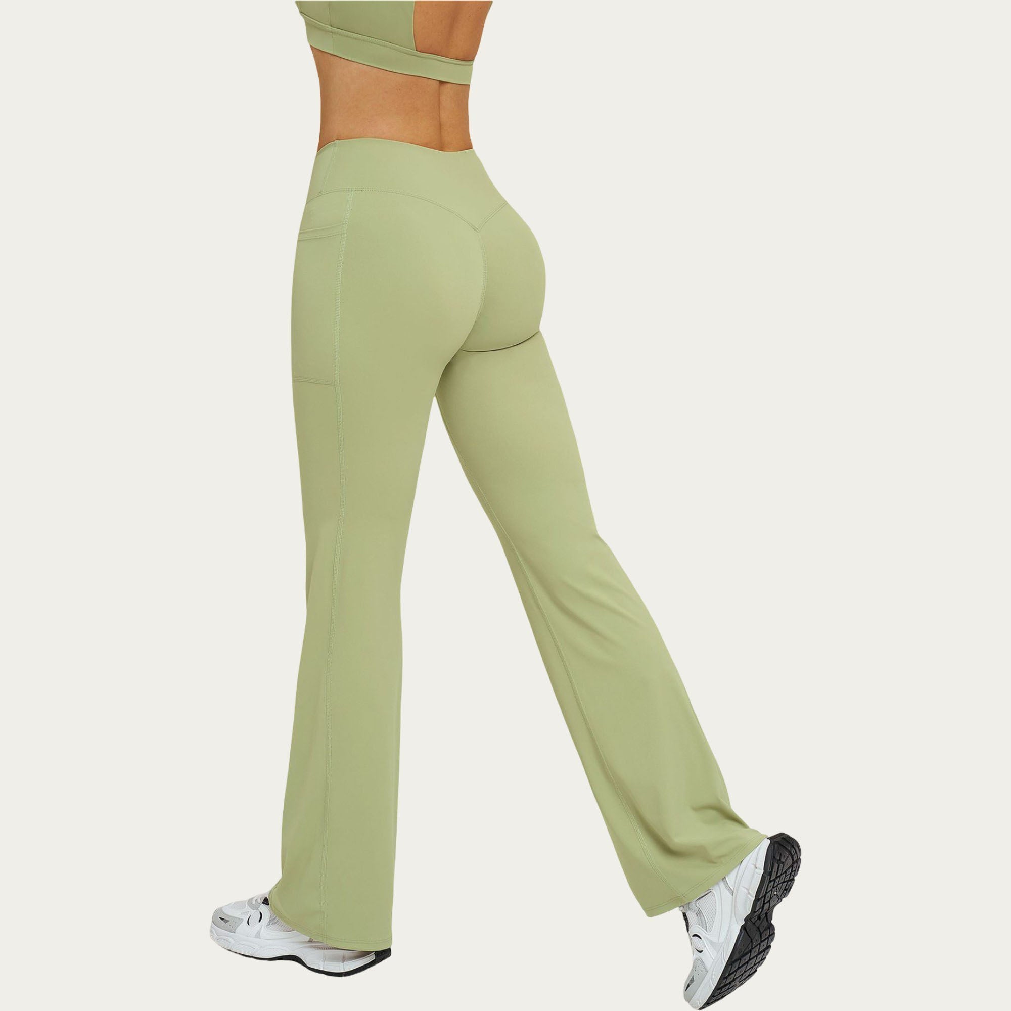 Anna-Kaci Women's High Waist Crossover Flare Yoga Pants Stretch Bootcut Workout Leggings with Side Pocket