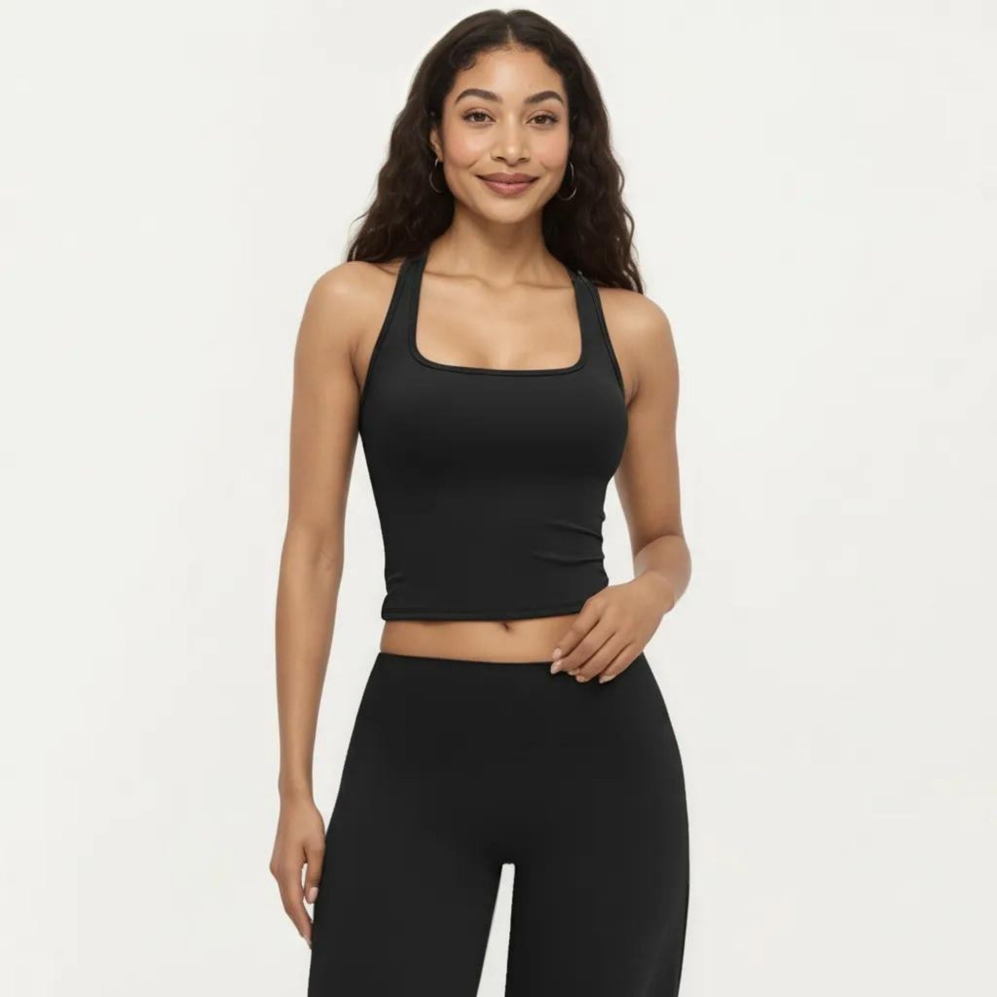 Anna-Kaci Women's Square Neck Racerback Crop Tank Fitted Stretch Athletic Workout Top for Yoga Training