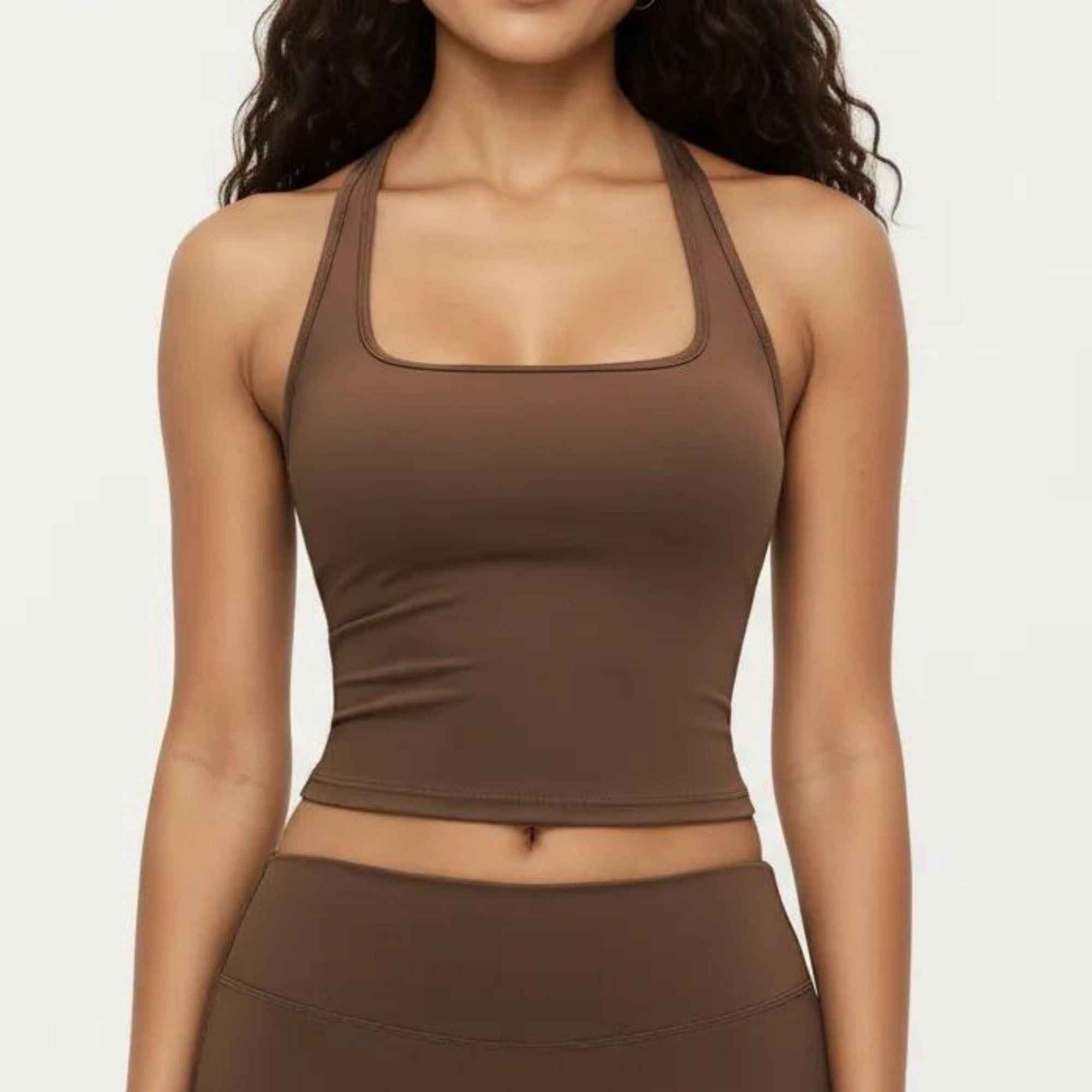 Anna-Kaci Women's Square Neck Racerback Crop Tank Fitted Stretch Athletic Workout Top for Yoga Training