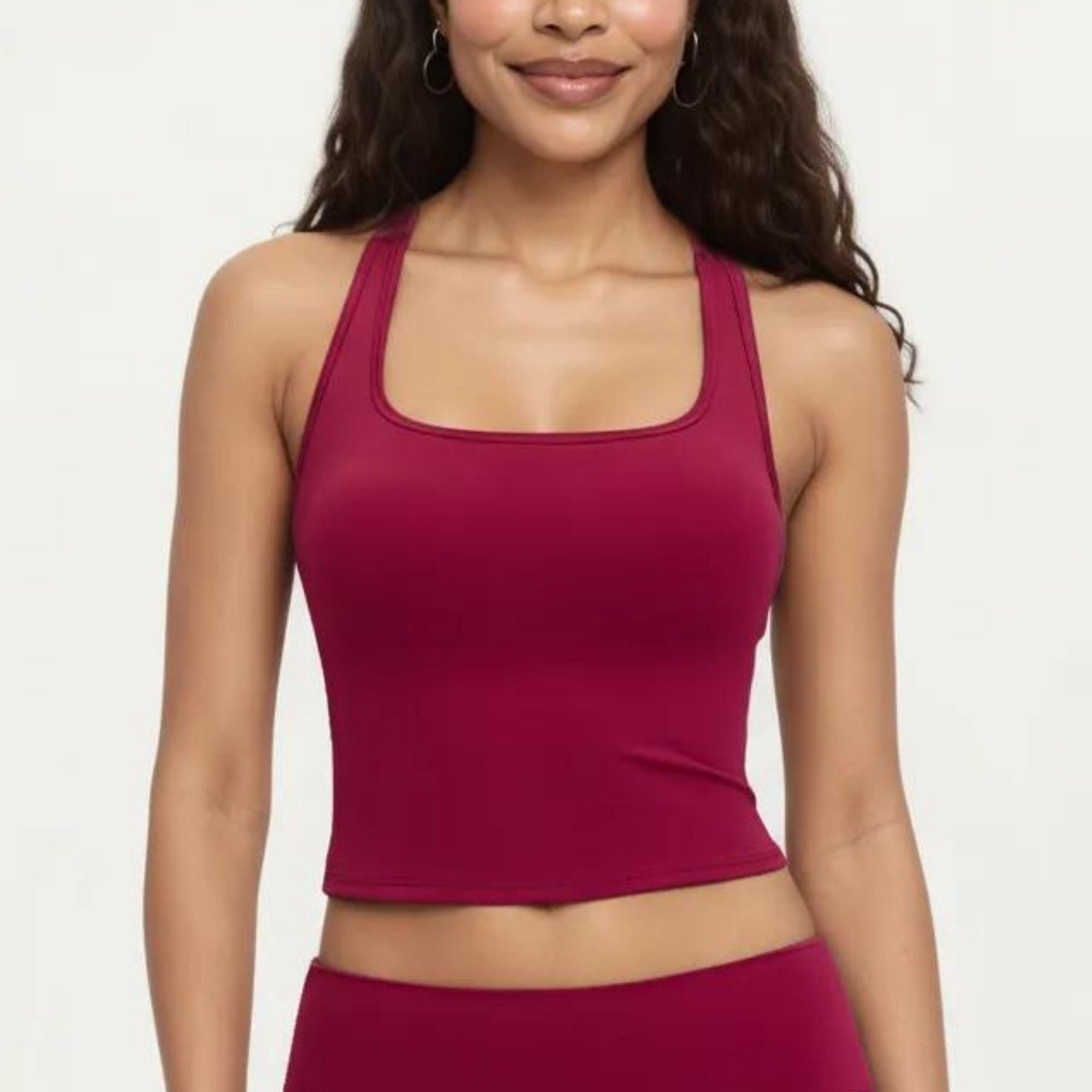 Anna-Kaci Women's Square Neck Racerback Crop Tank Fitted Stretch Athletic Workout Top for Yoga Training