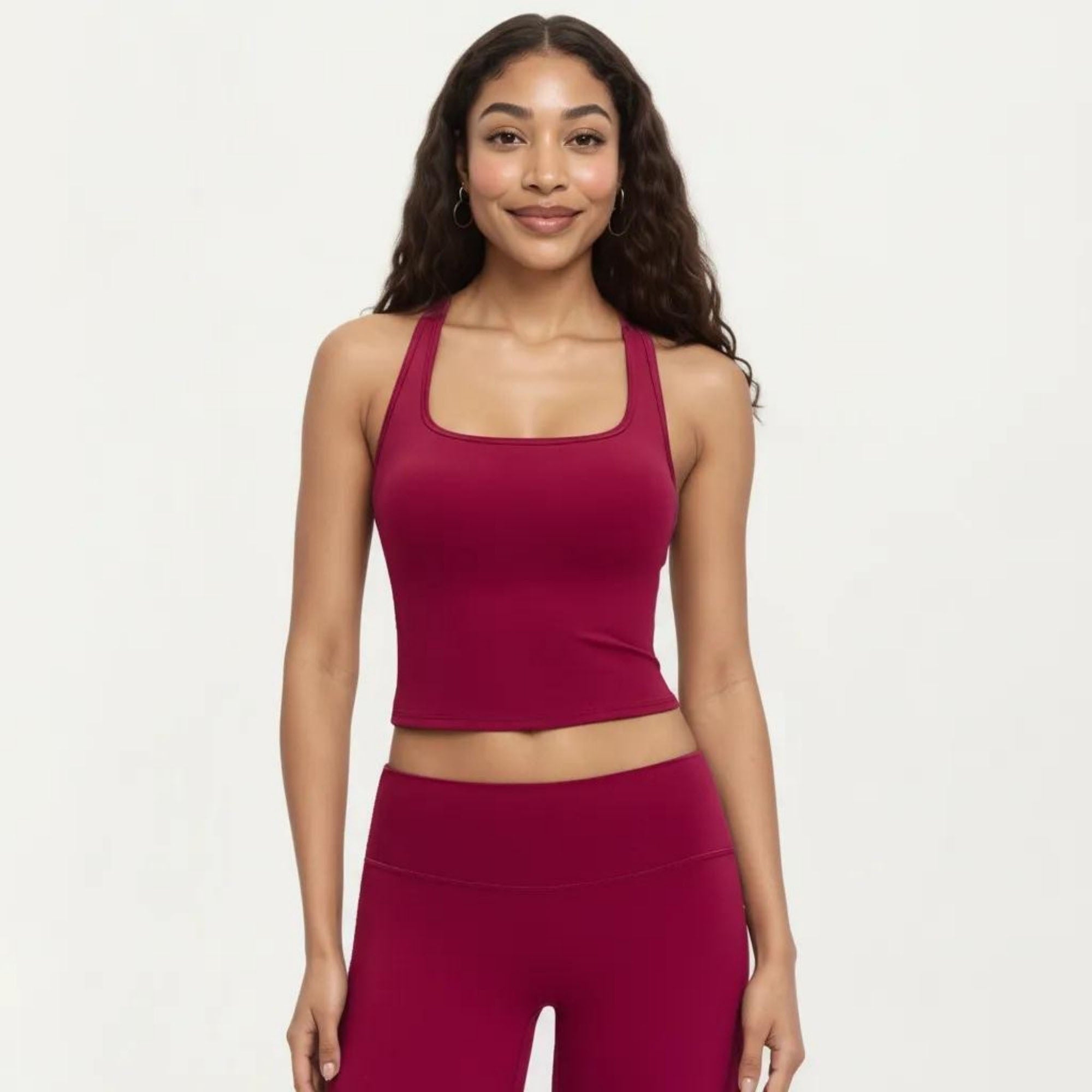 Anna-Kaci Women's Square Neck Racerback Crop Tank Fitted Stretch Athletic Workout Top for Yoga Training