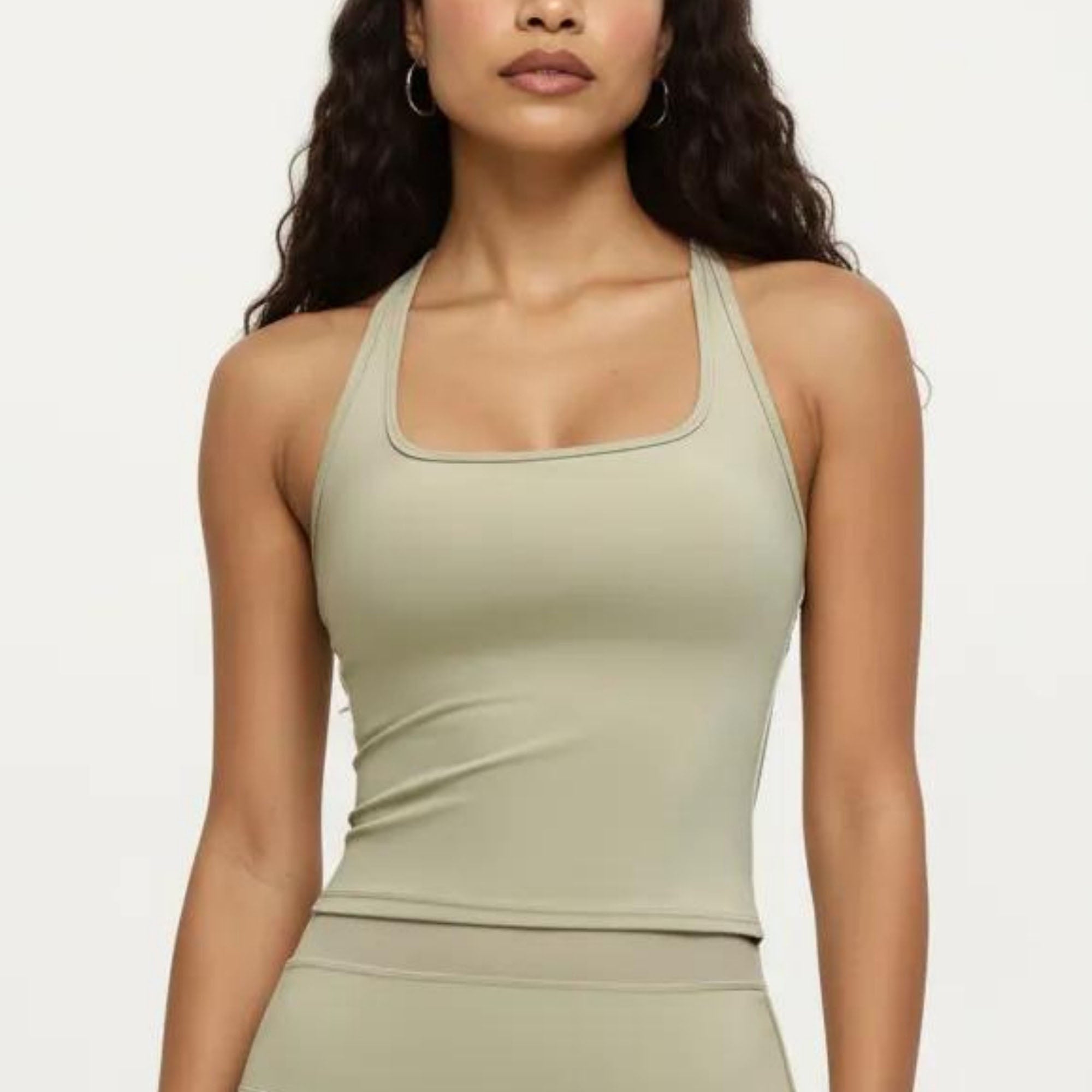 Anna-Kaci Women's Square Neck Racerback Crop Tank Fitted Stretch Athletic Workout Top for Yoga Training