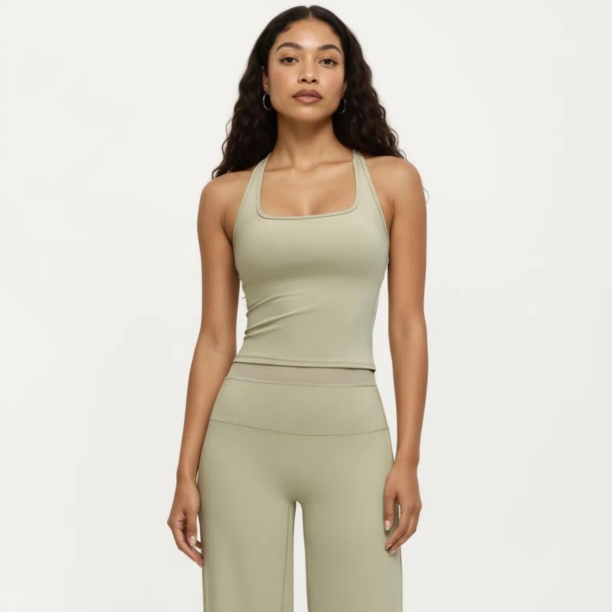Anna-Kaci Women's Square Neck Racerback Crop Tank Fitted Stretch Athletic Workout Top for Yoga Training
