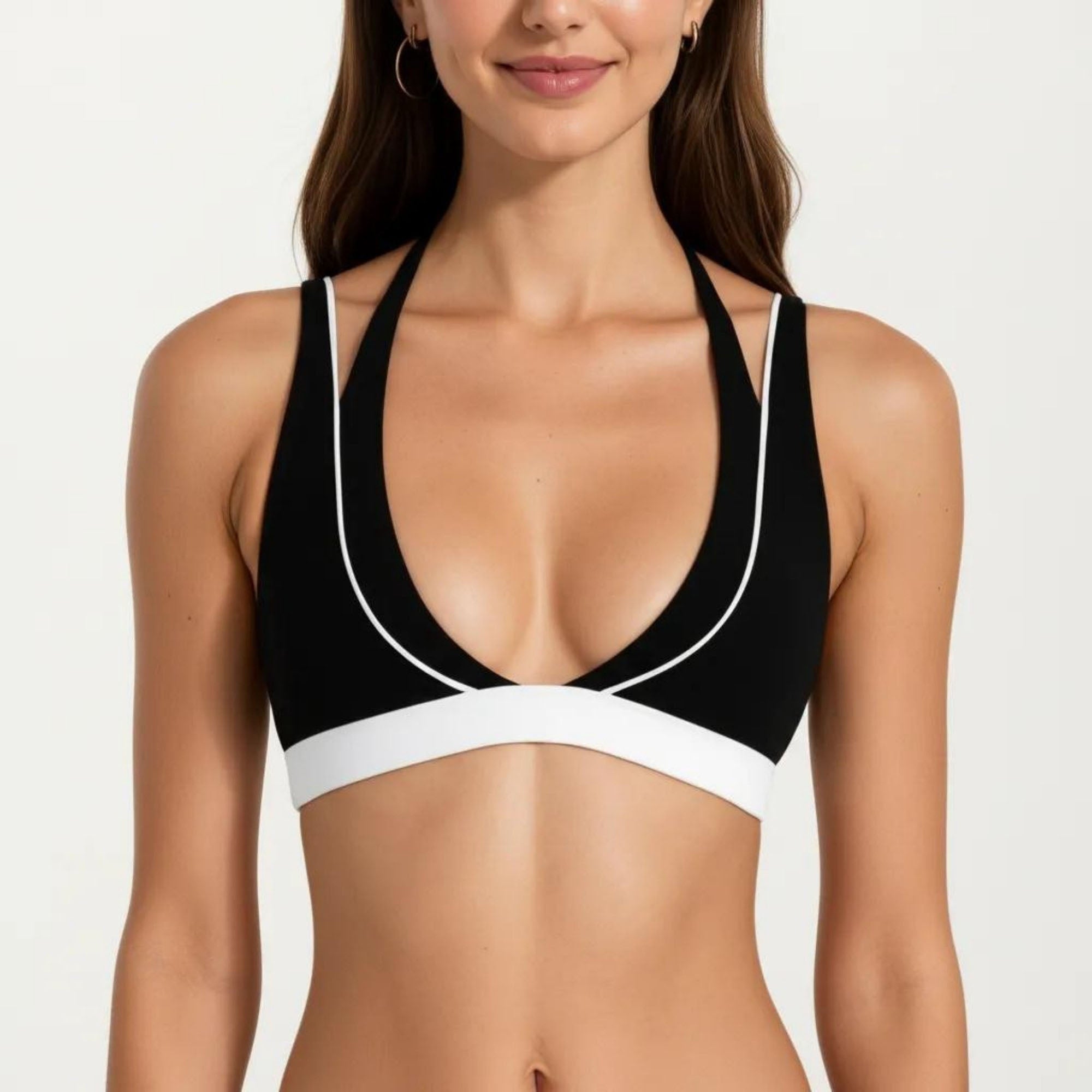 Anna-Kaci Women's Halter Sports Bra with Contrast Trim Stretch Support Athletic Workout Bra for Yoga Training