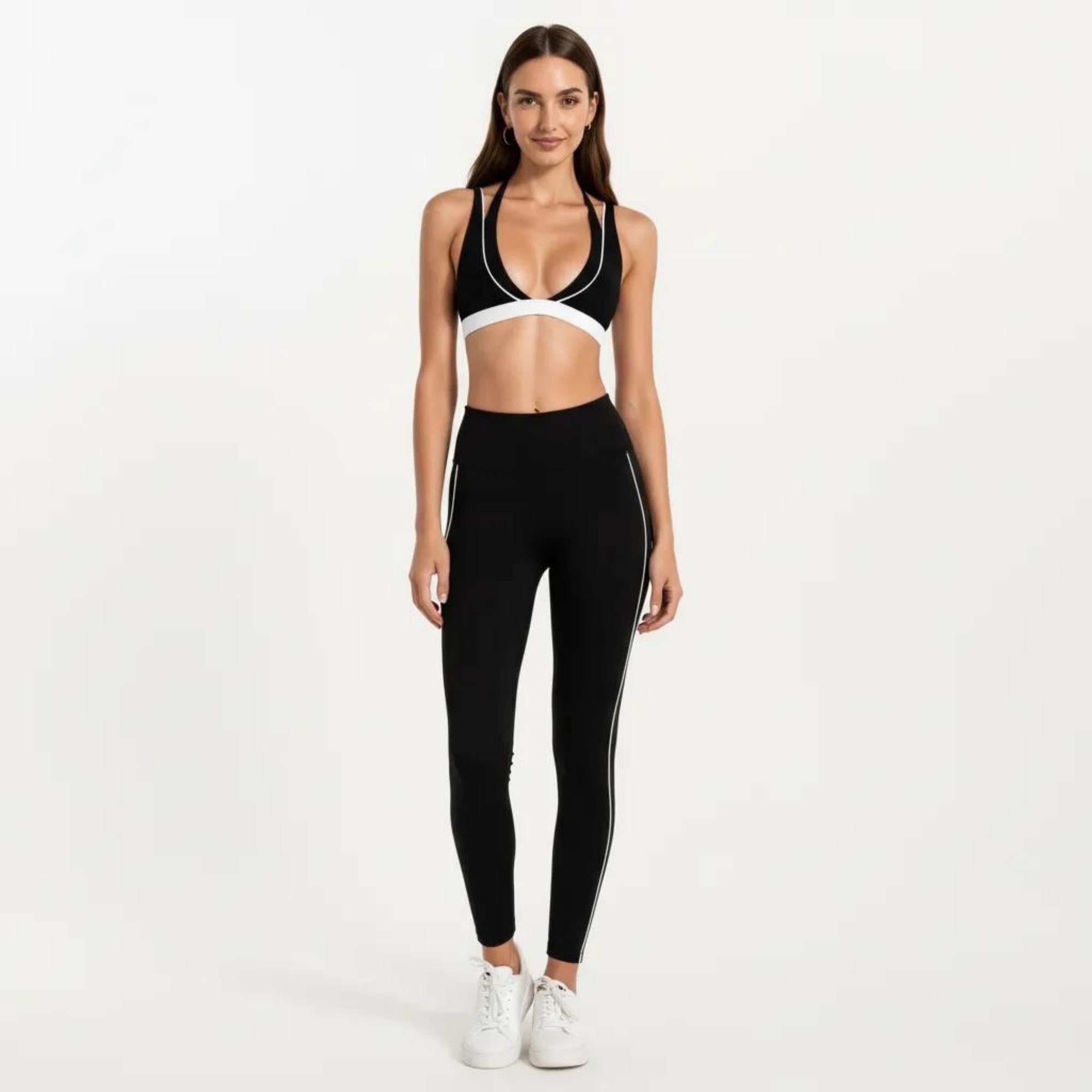 Anna-Kaci Women's Halter Sports Bra with Contrast Trim Stretch Support Athletic Workout Bra for Yoga Training