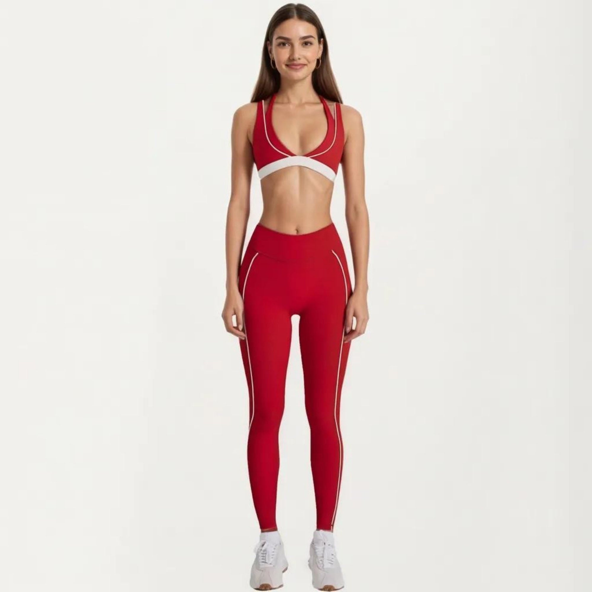 Anna-Kaci Women's Halter Sports Bra with Contrast Trim Stretch Support Athletic Workout Bra for Yoga Training